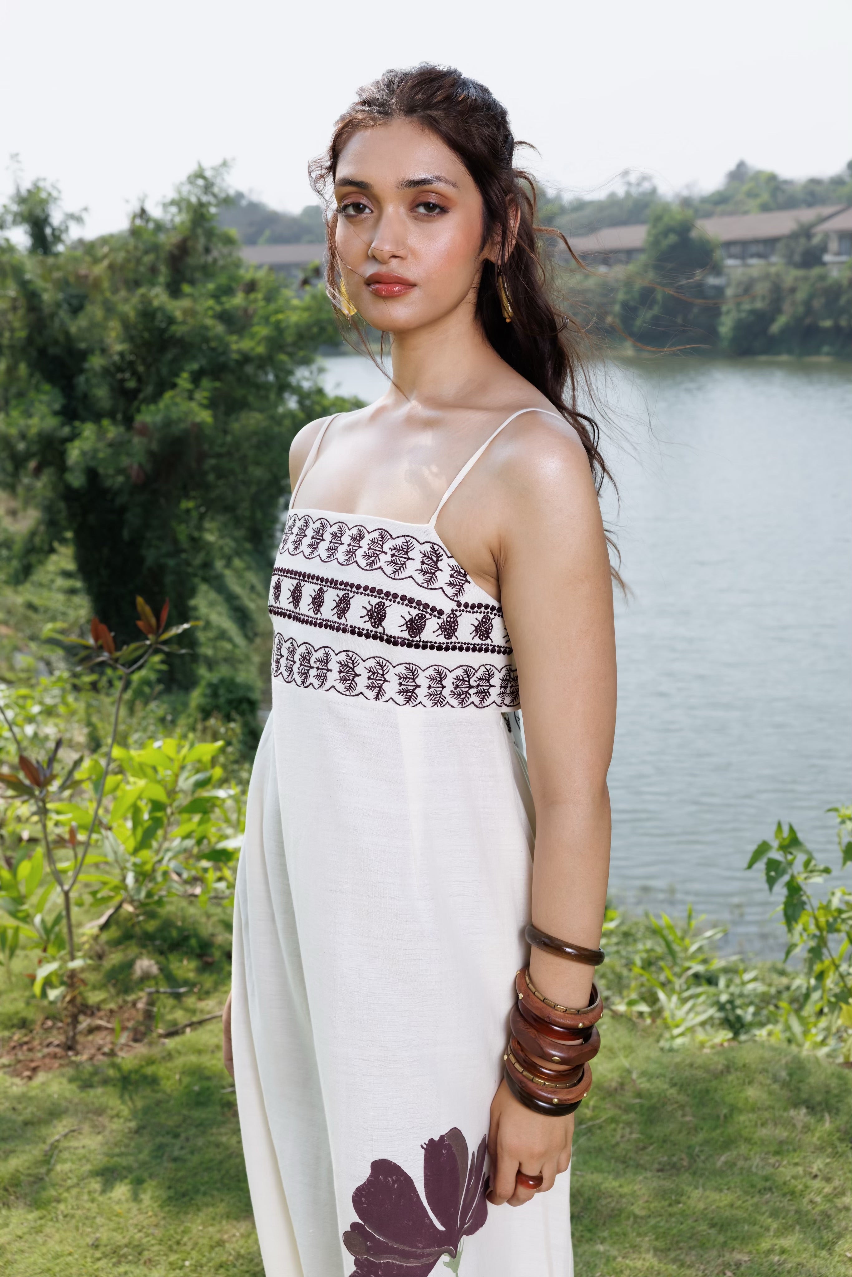 Embriodered Maxi Dress with back tie up