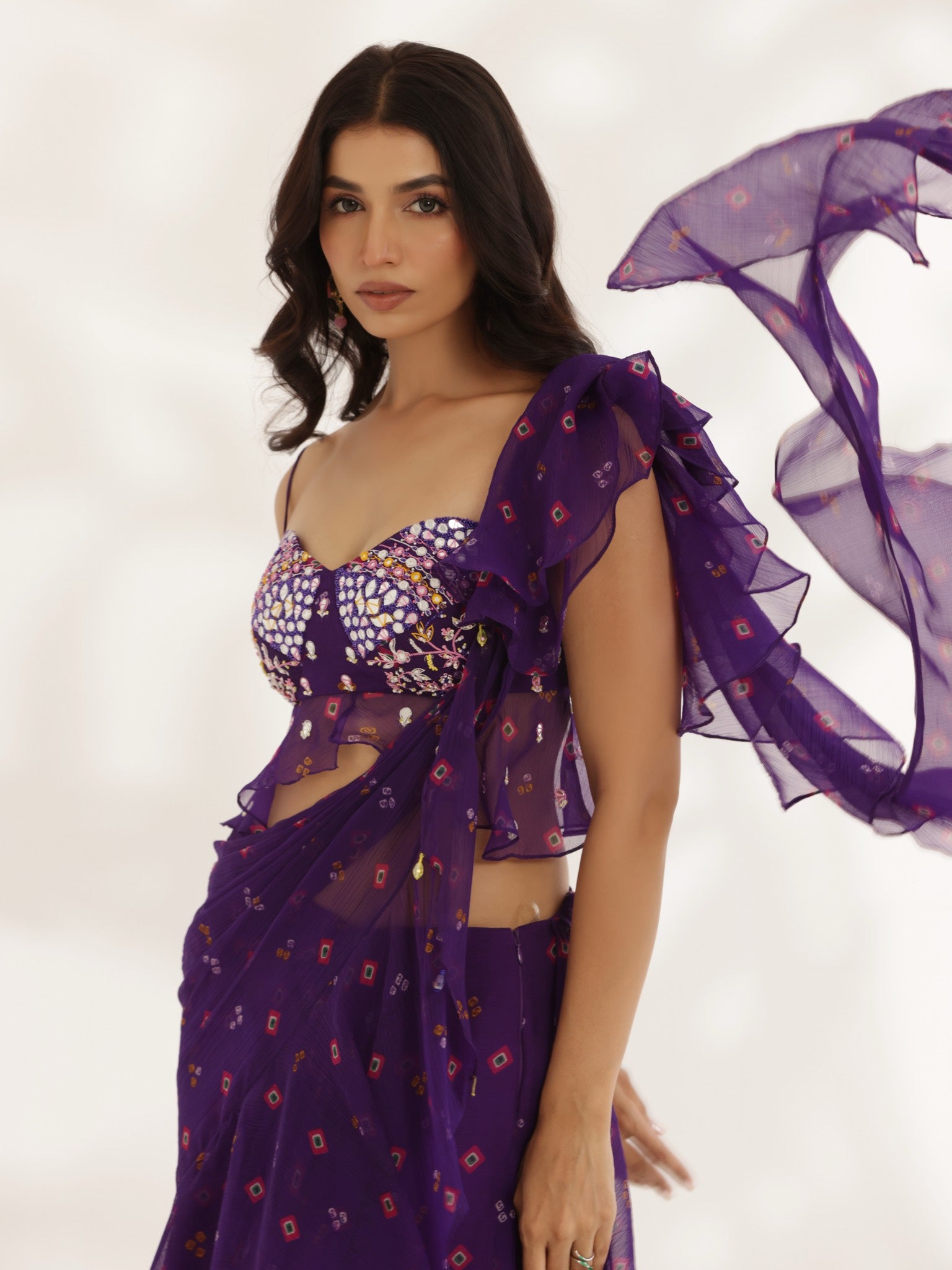 Amber Purple Drape Saree Set