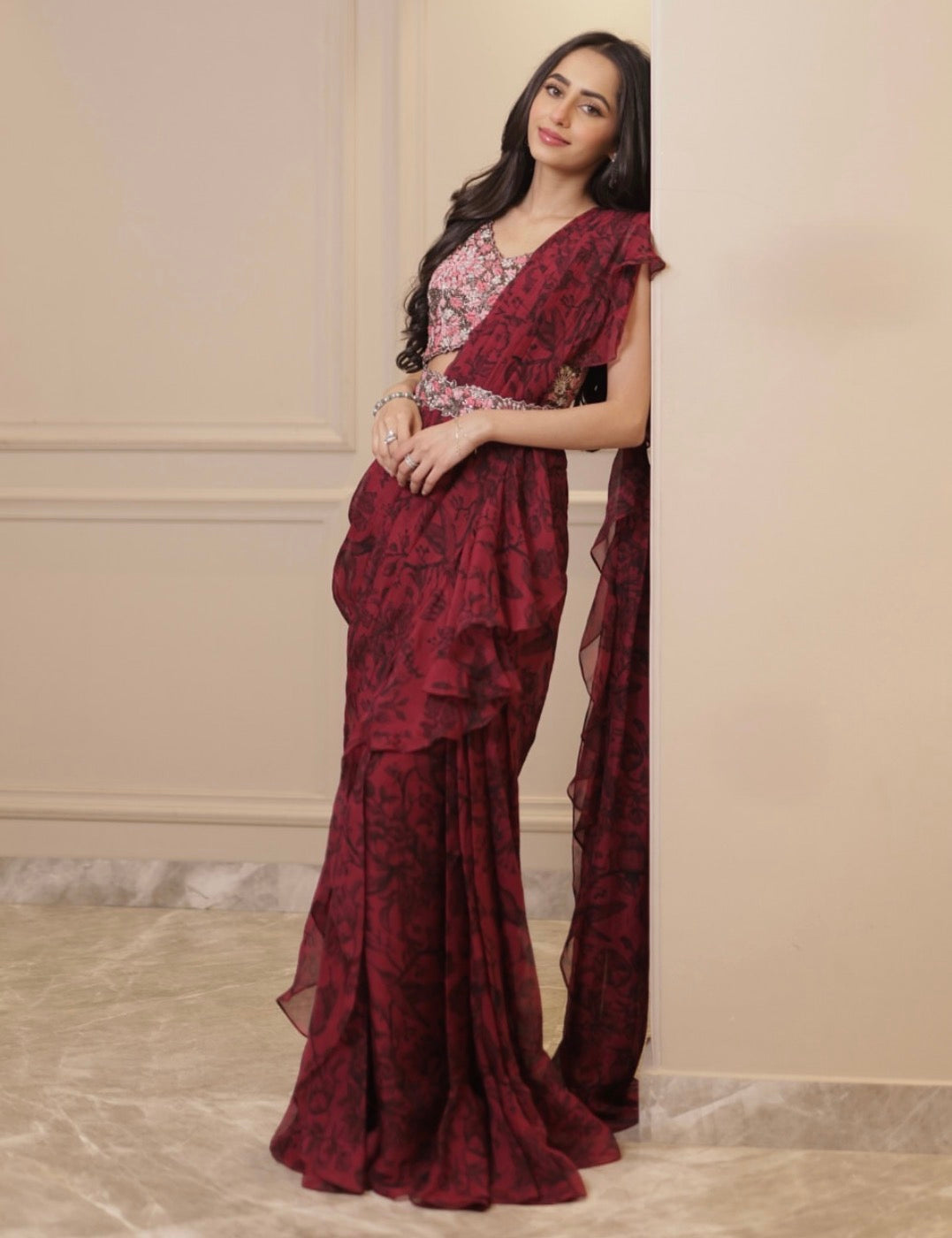 Shadow Rose Pre Draped Saree Set