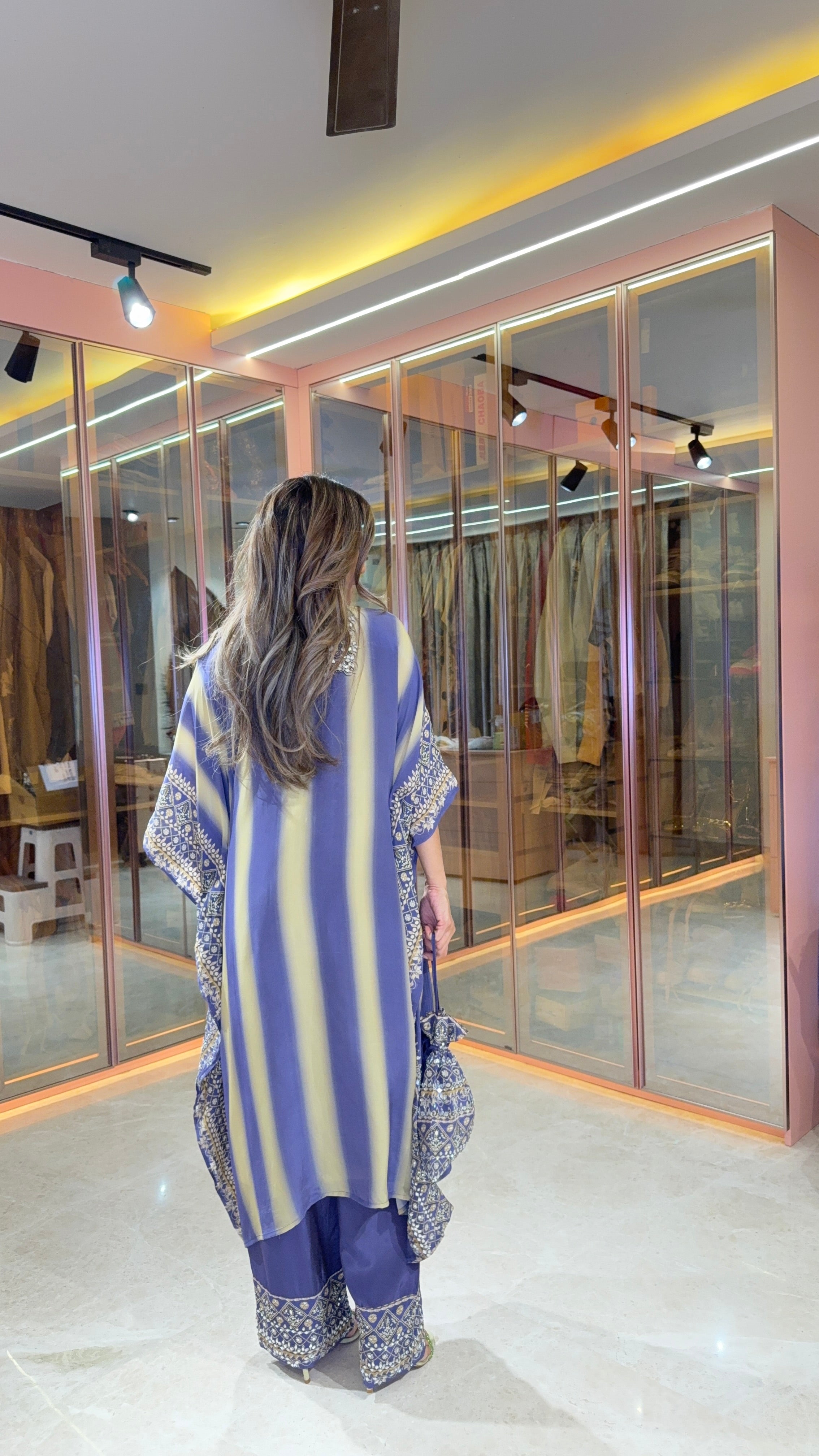 Aanchal Jain in Salma Sitara Black & Beige  Kaftan Set