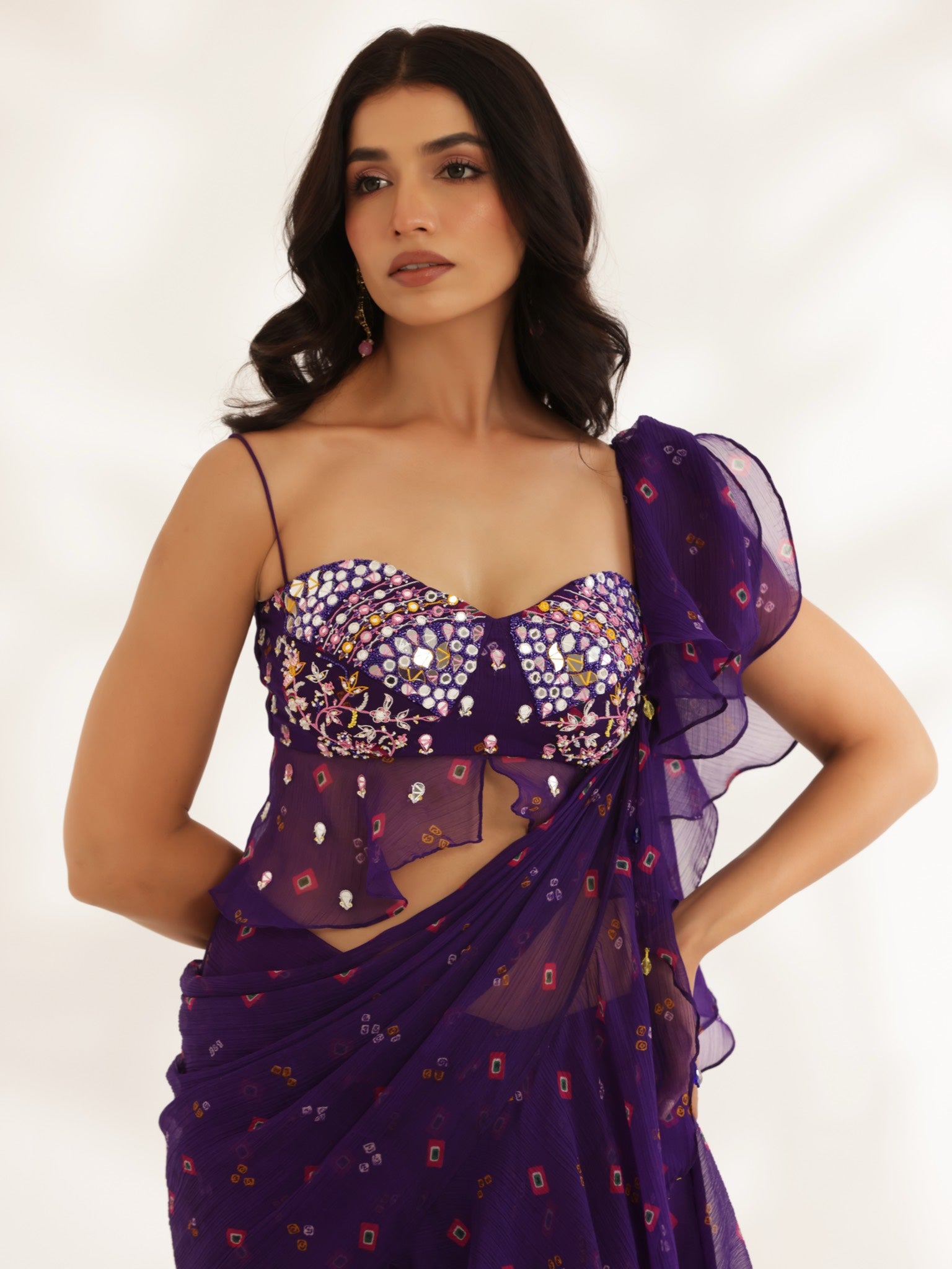 Amber Purple Drape Saree Set
