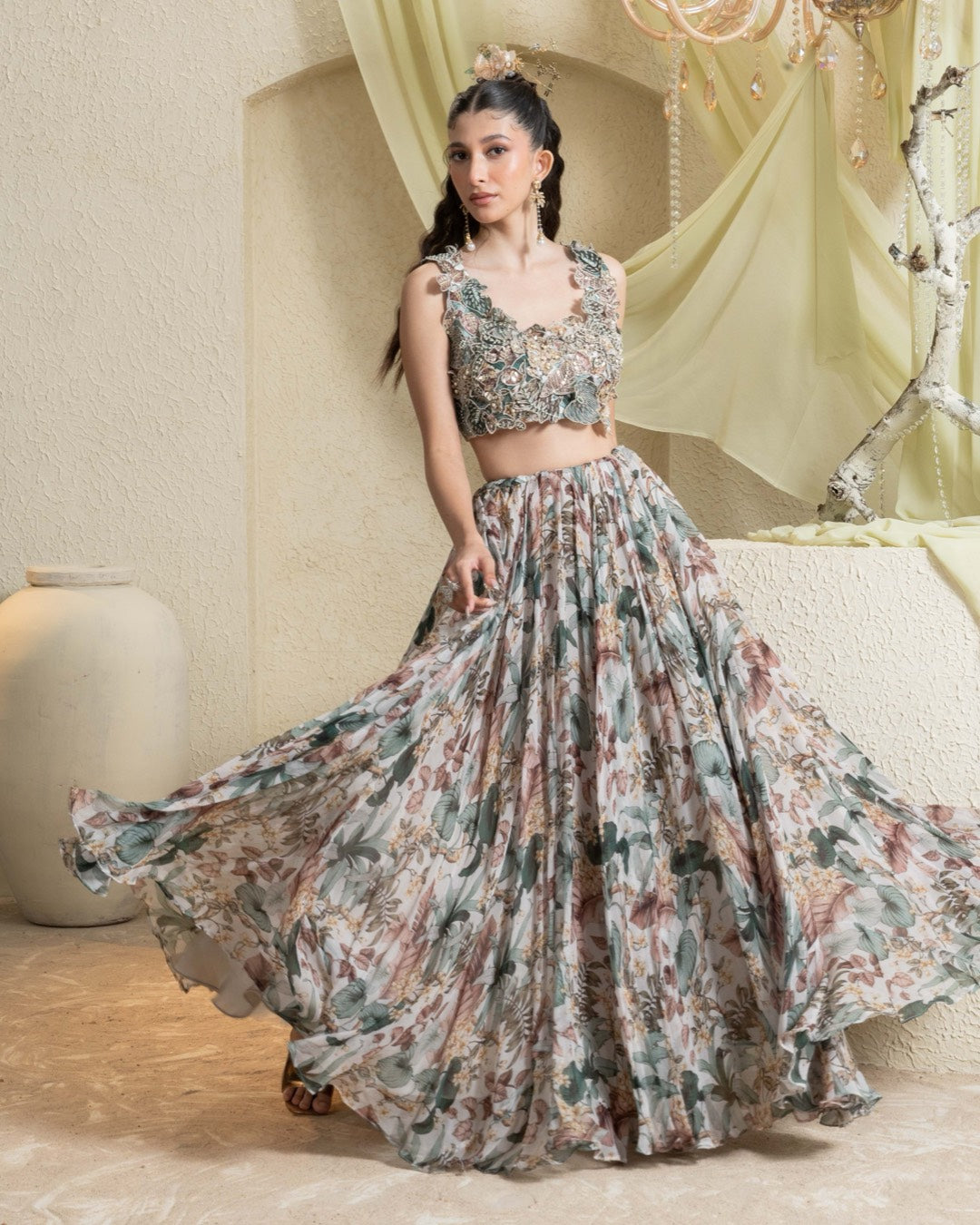 Muted Garden Hand Embroidered Lehenga Set