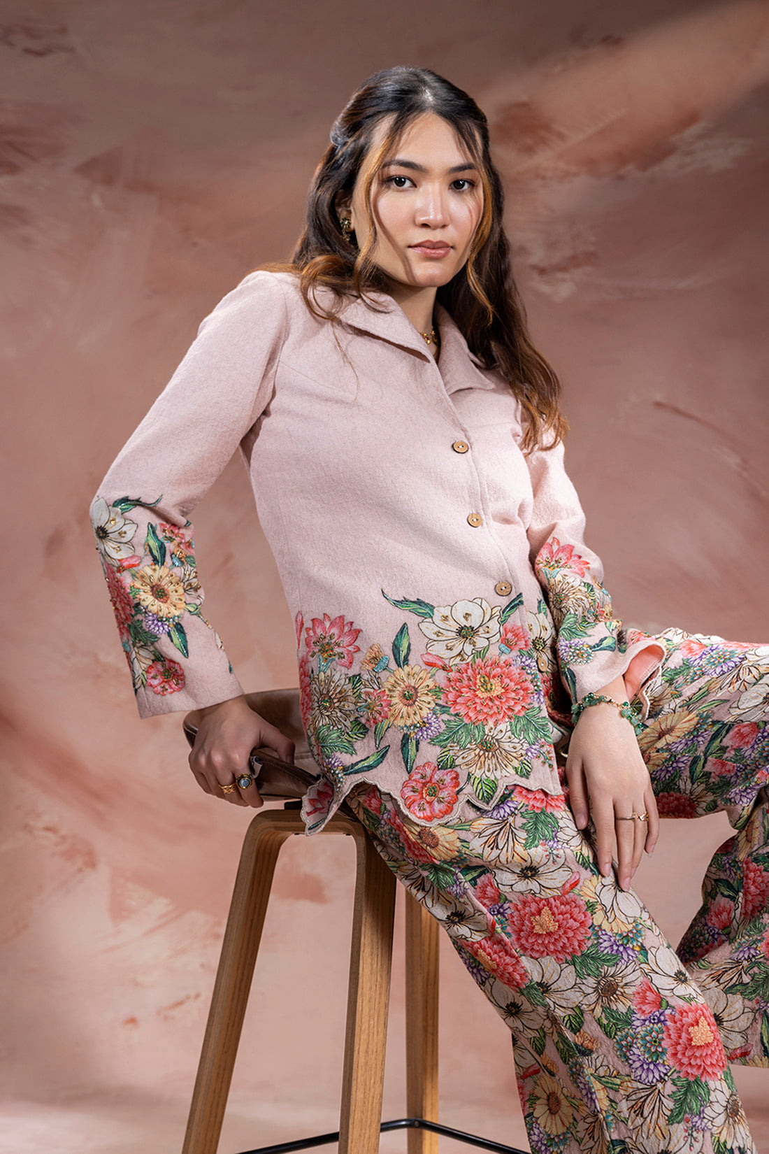 BAGHIRA PINK EMBROIDERED BLAZER CO-ORD SET