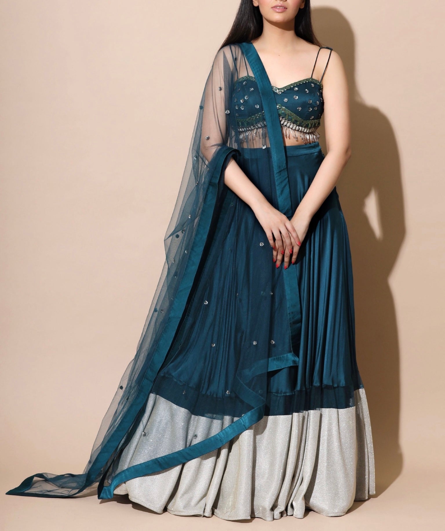 CLEARANCE SALE | MAHARANI TEAL LEHENGA SAREE SET