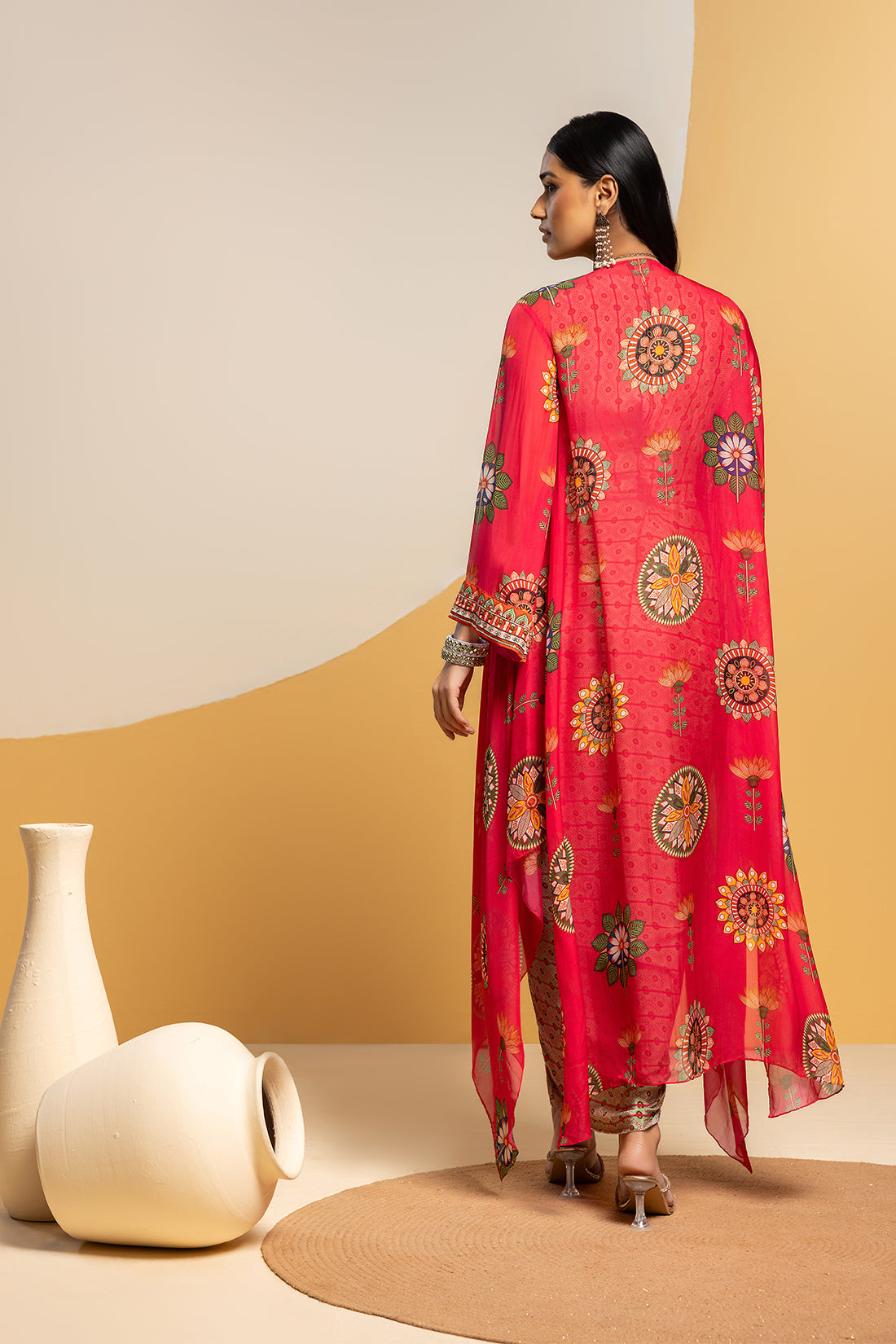 TAARANI PINK EMBELLISHED DRAPE DRESS SET