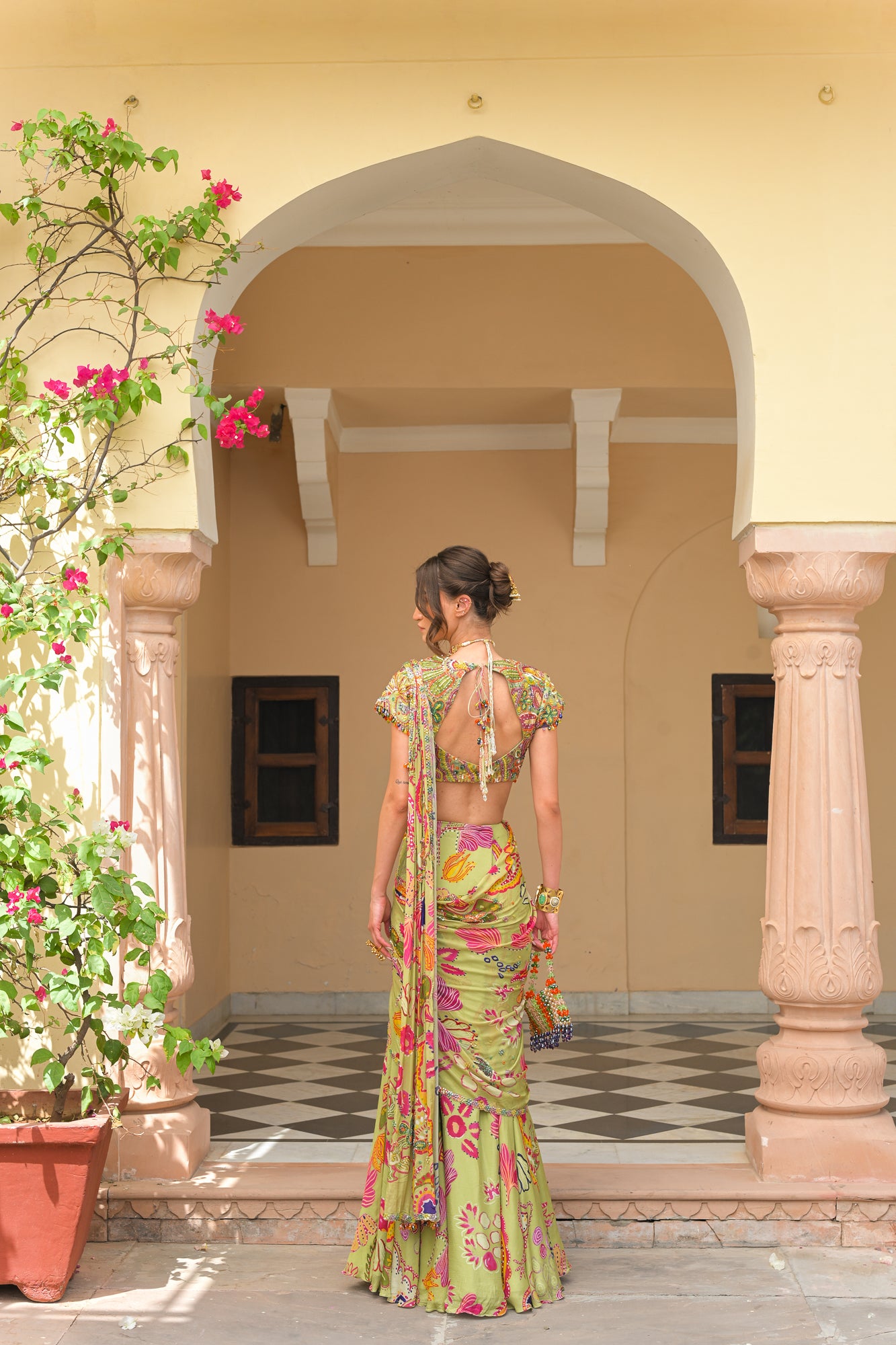 Olive Bloom Prestitched Highlight Saree with Highlight Blouse