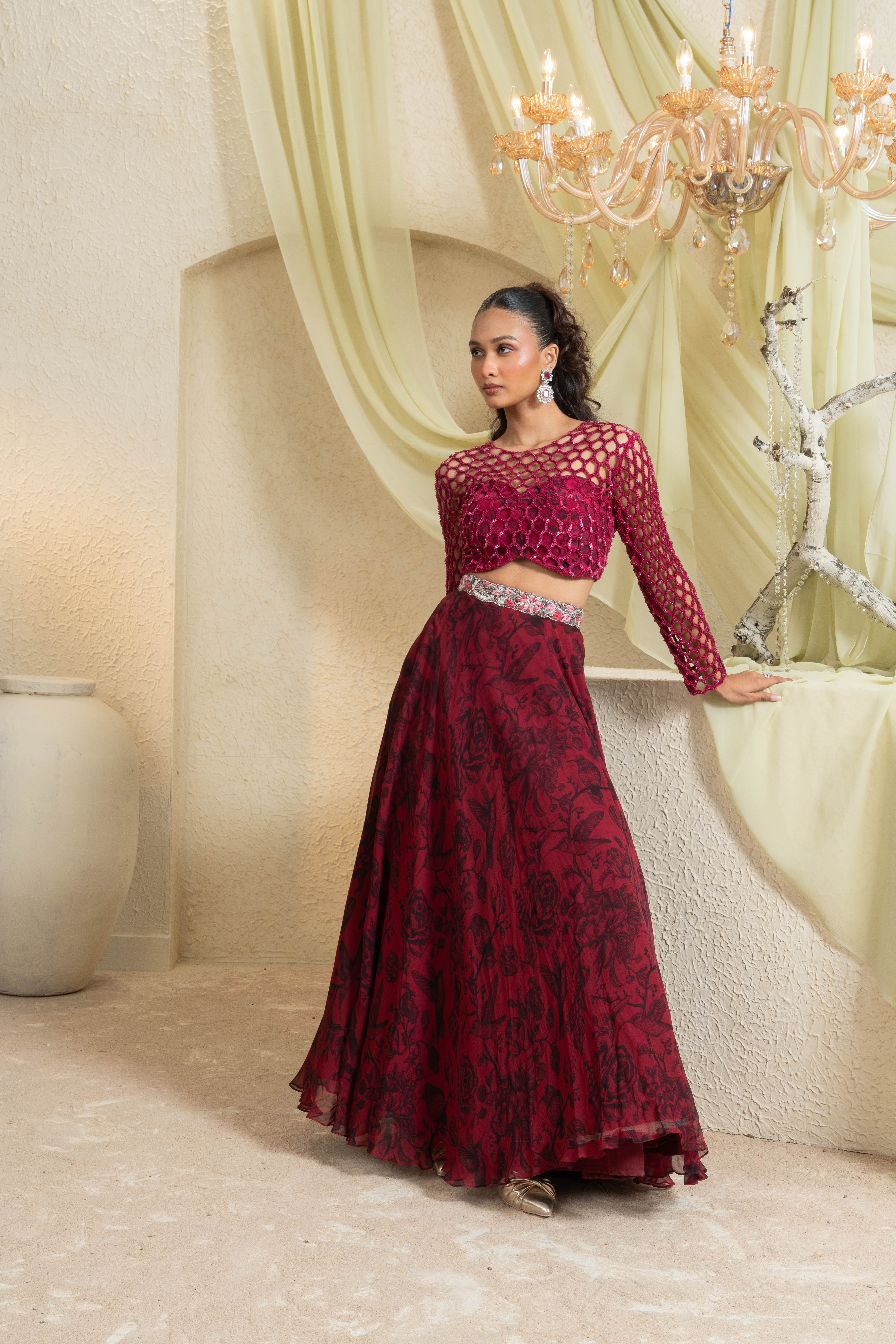 Shadow Rose Hand-Embroidered Lehenga