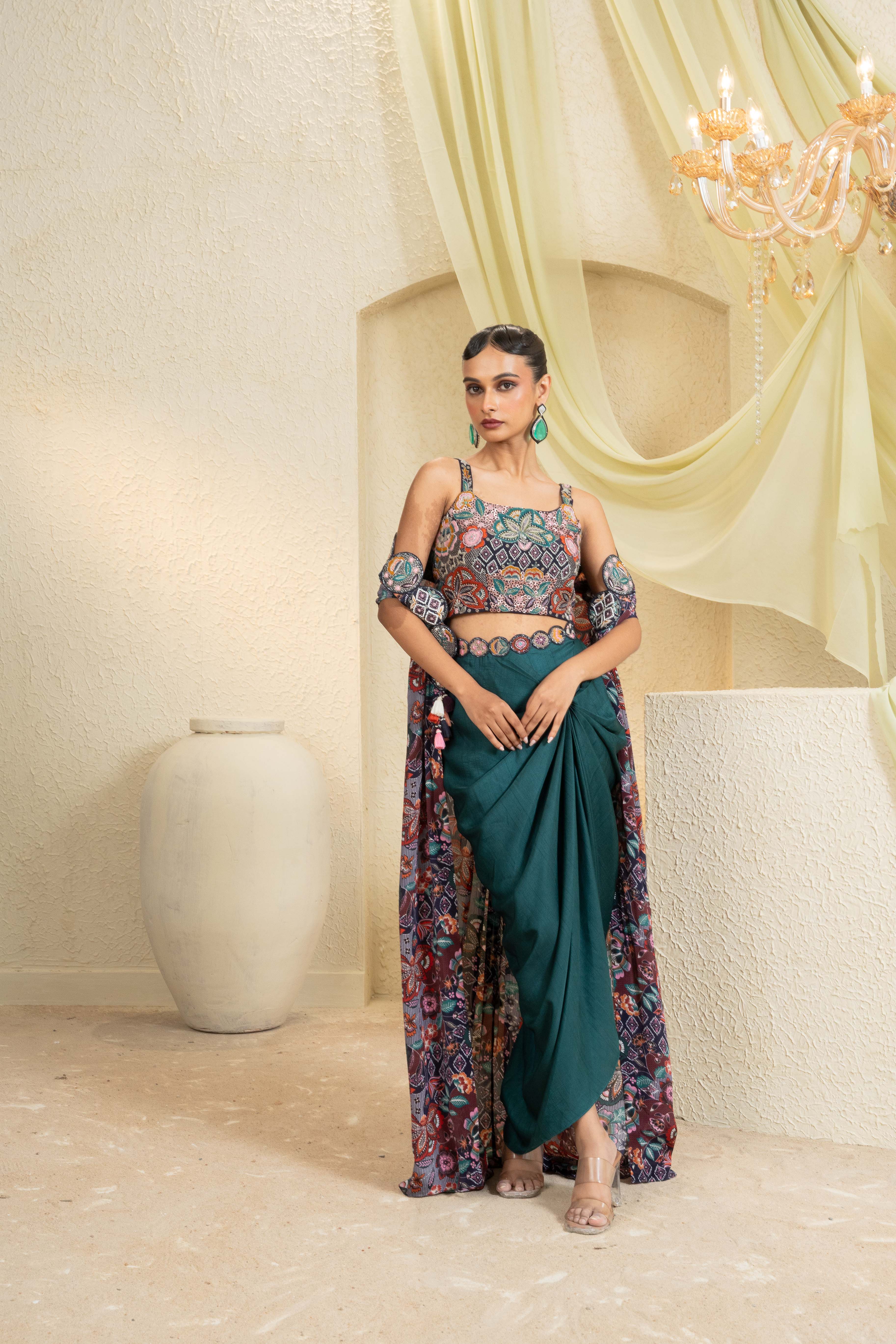 Mystic Vine Hand-Embroidered Cape Set