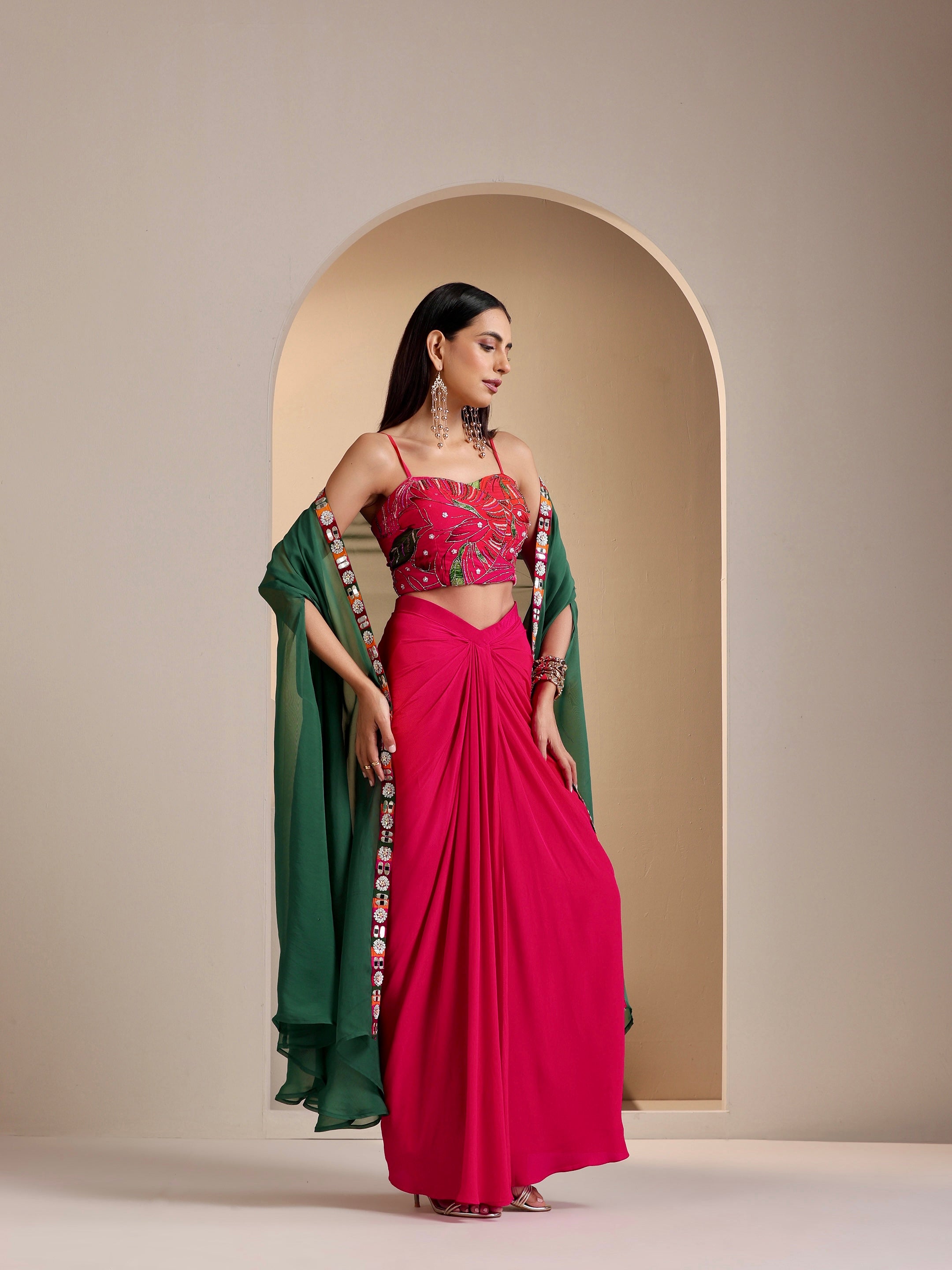 Nur Crepe Hand Embroidered Dhoti Skirt Set