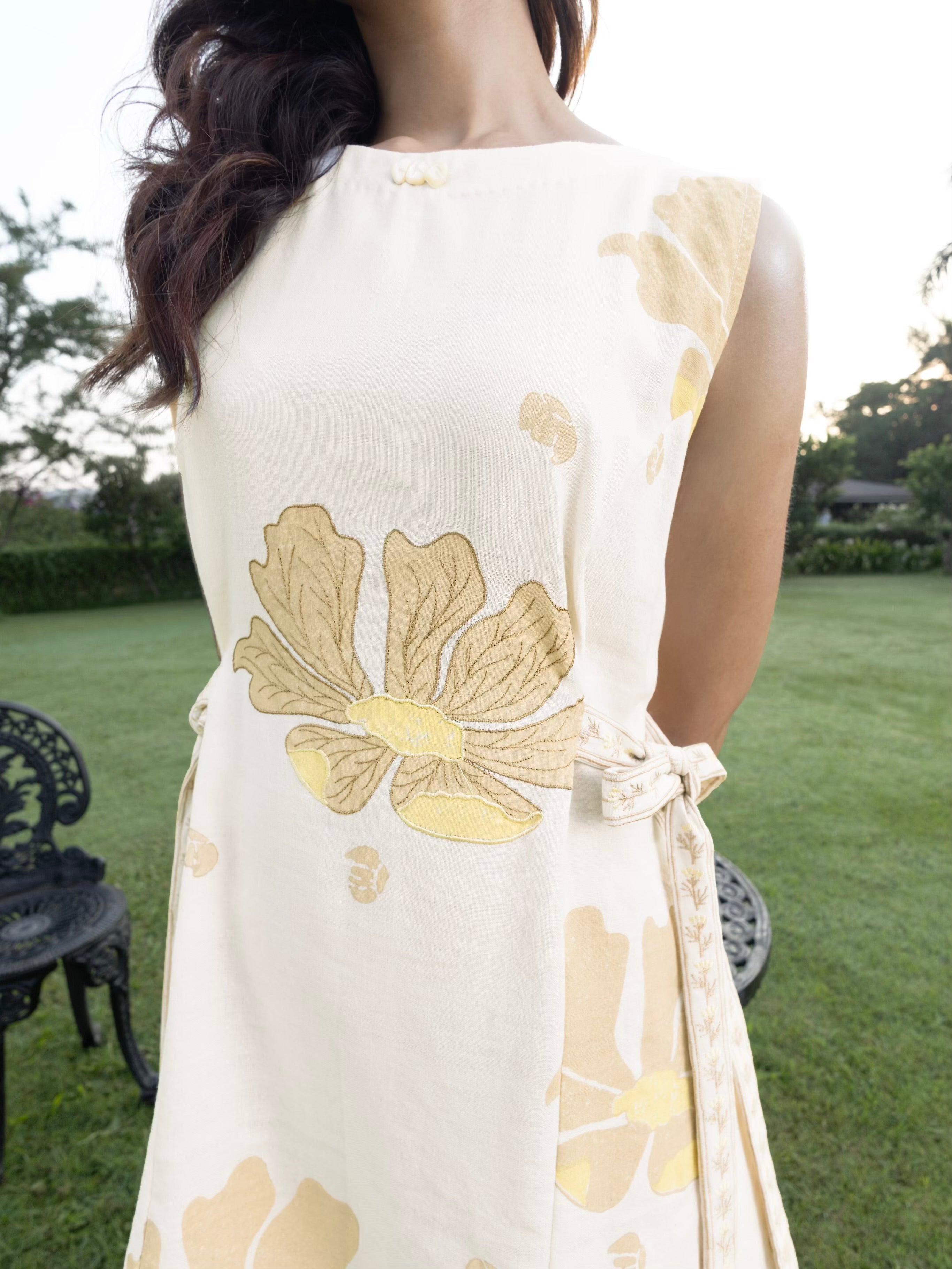 Short Dress with Side Tie-Up & Embroidery