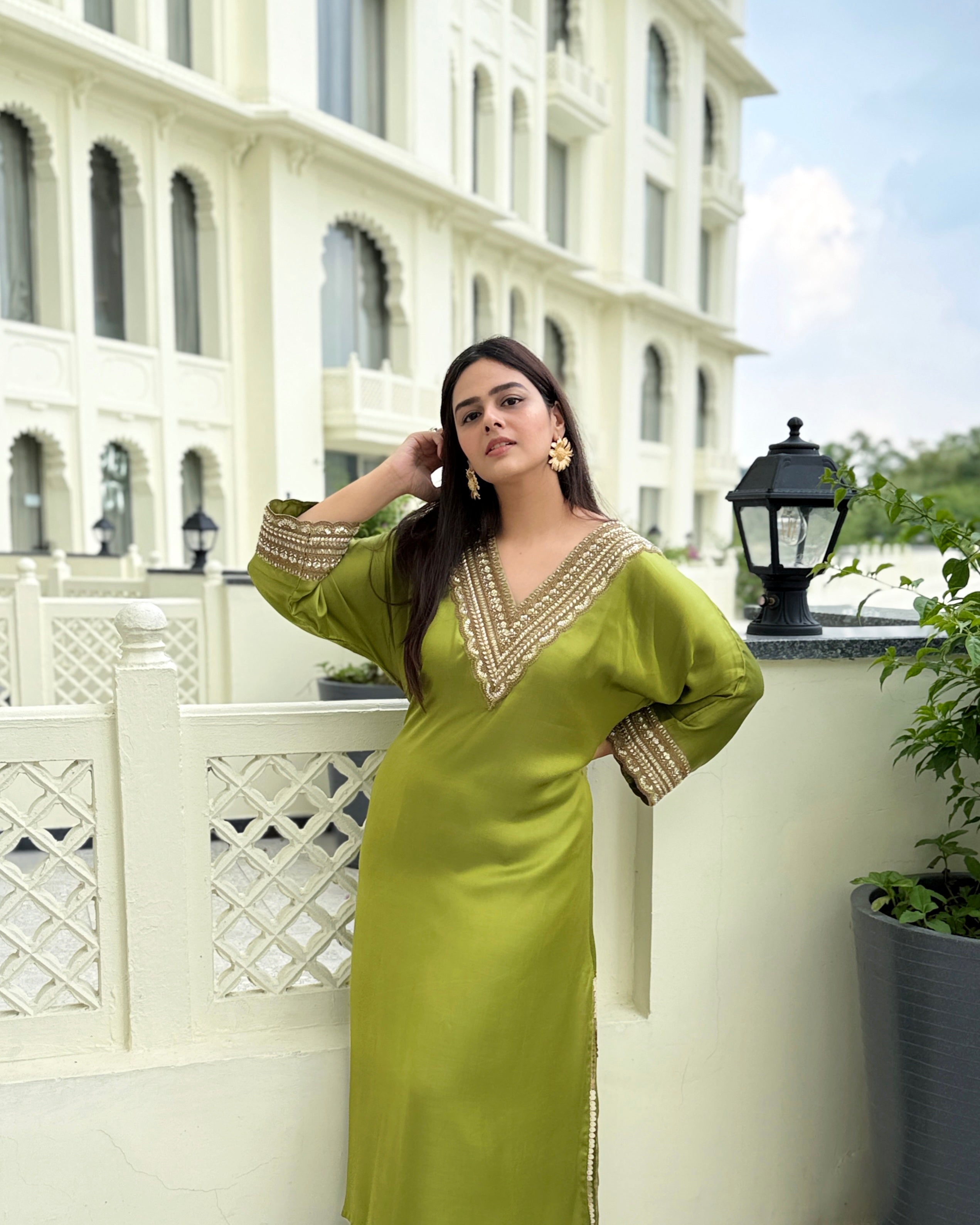 Aanchal Jain in Olive Green Hand embroidery Phiran  Kurta Set