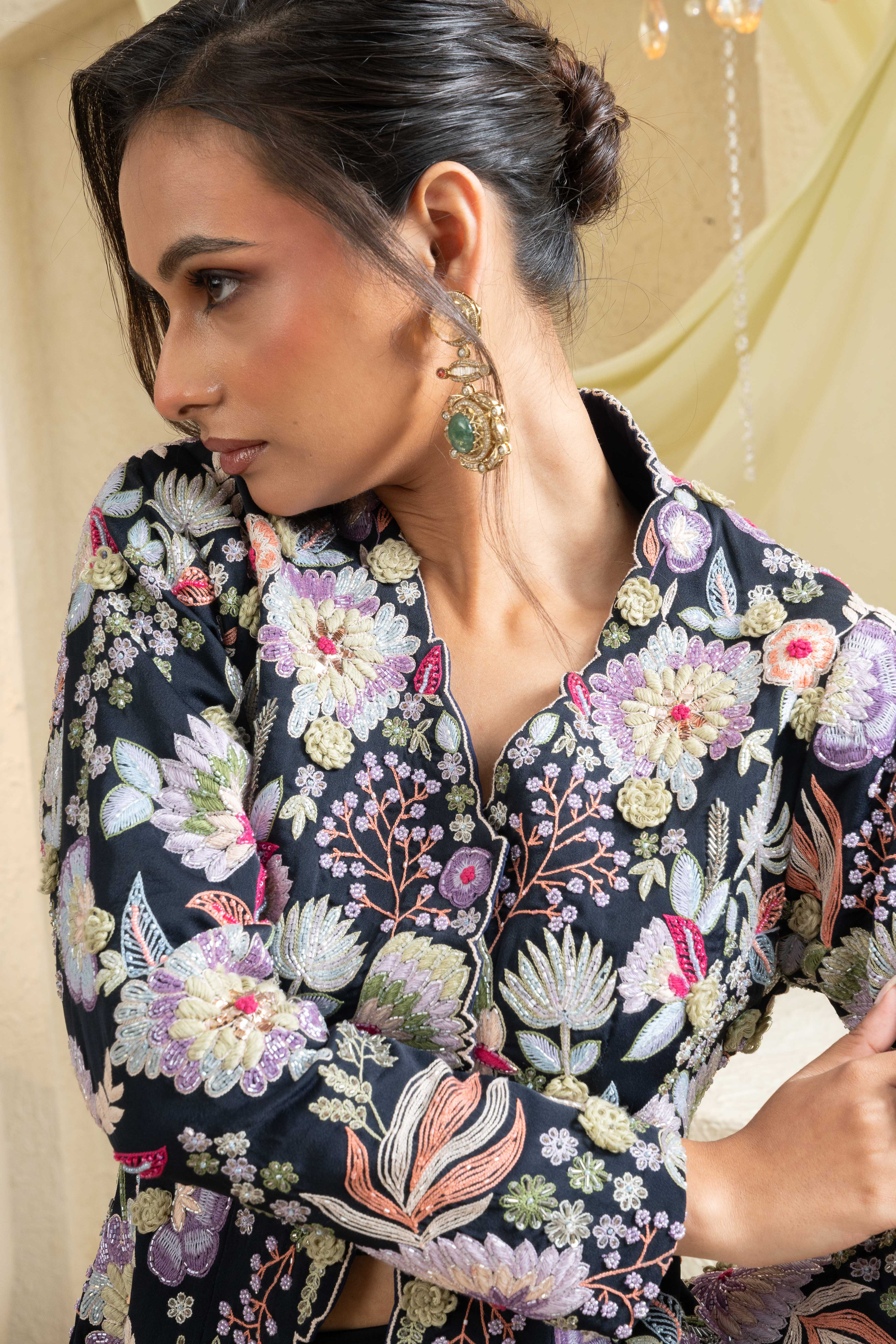 Naksh Midnight Blue Embroidered Jacket Set