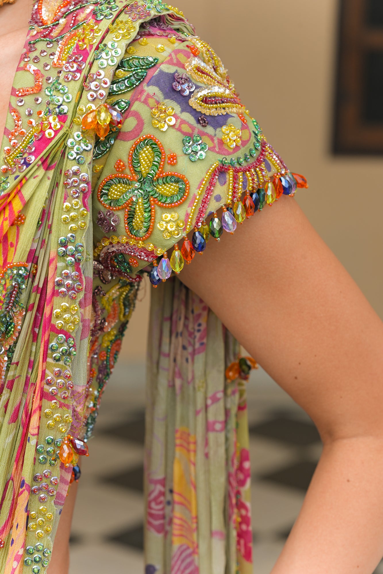 Olive Bloom Prestitched Highlight Saree with Highlight Blouse
