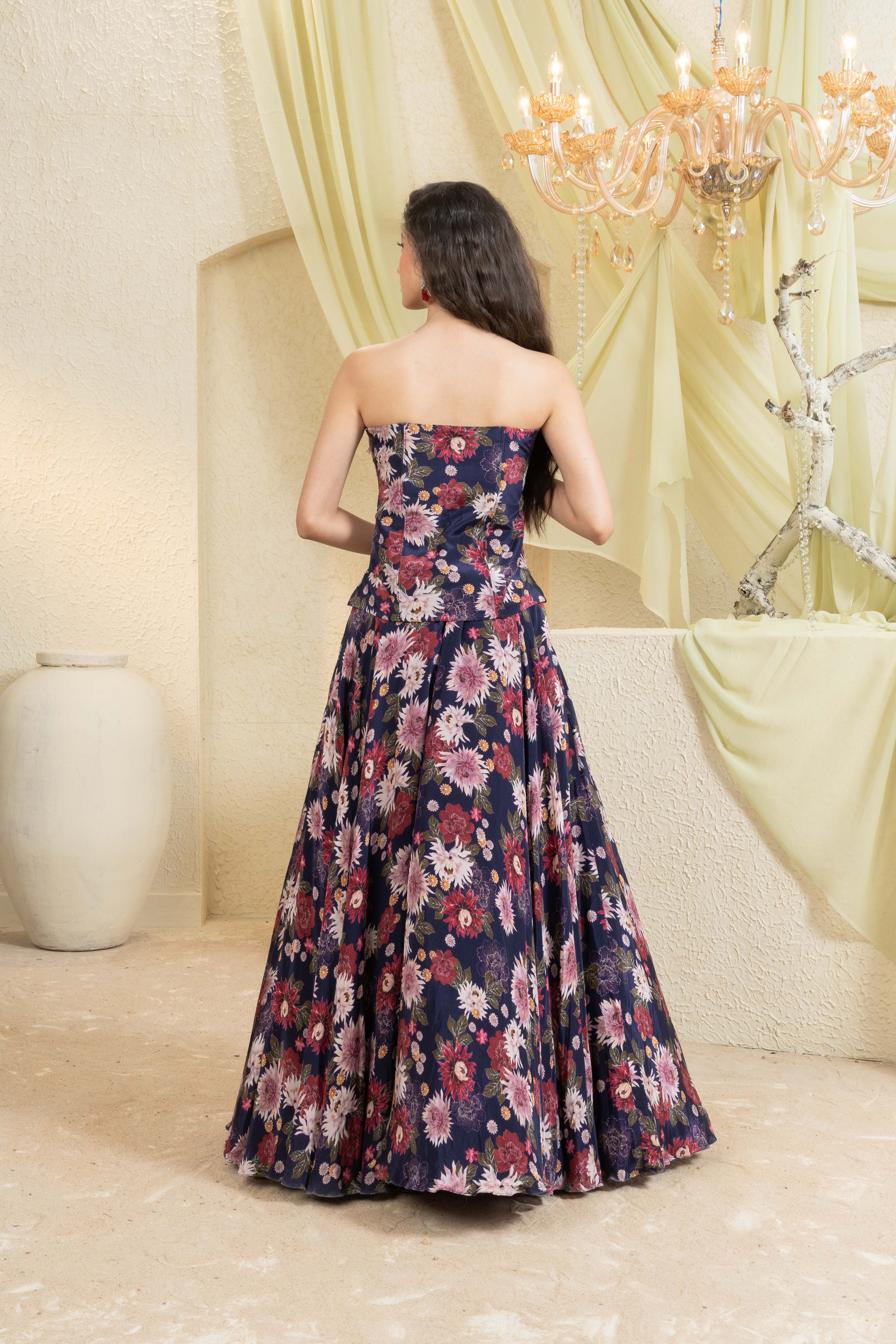 Twilight Bloom Hand-Embroidered Lehenga with Pockets