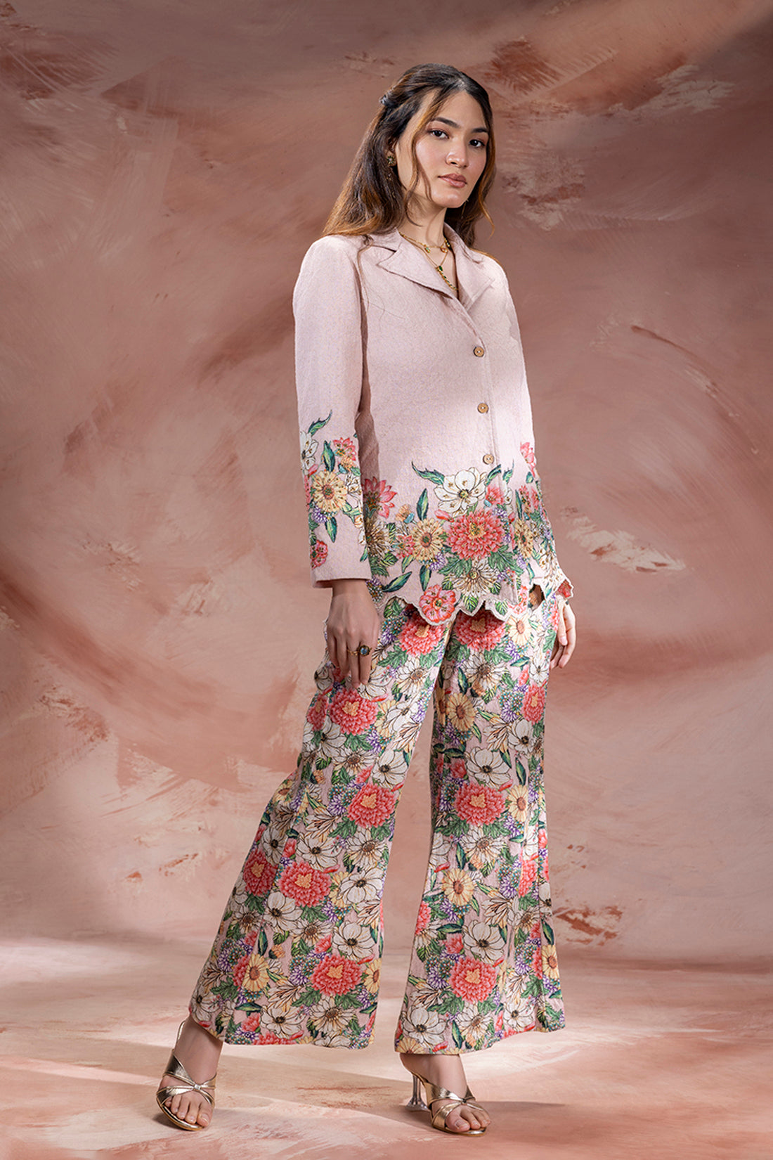 BAGHIRA PINK EMBROIDERED BLAZER CO-ORD SET
