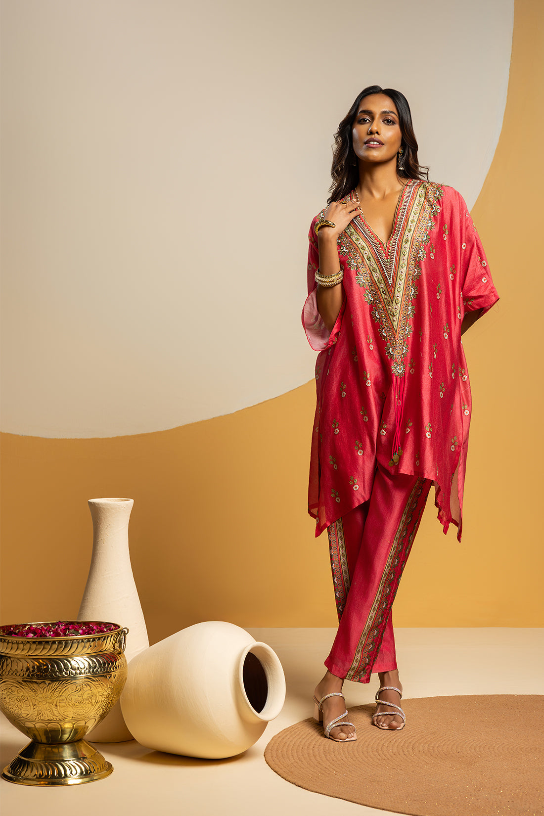 TAARANI PINK EMBELLISHED V NECK KURTA SET