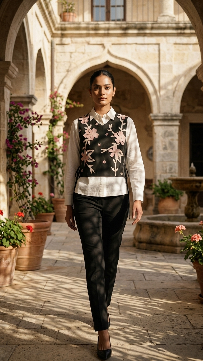Iva short cape, shirt and straight pants