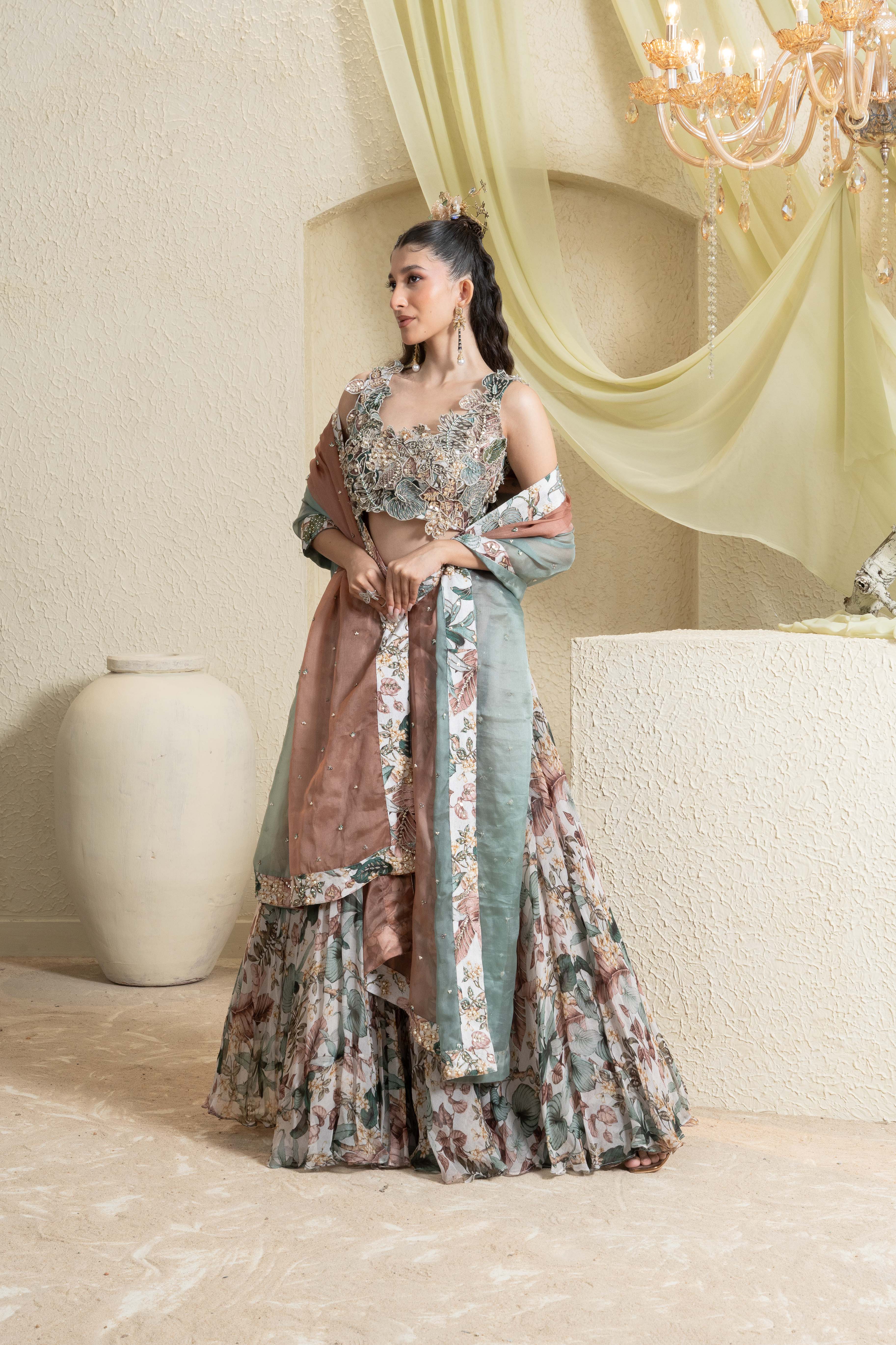 Muted Garden Hand Embroidered Lehenga Set