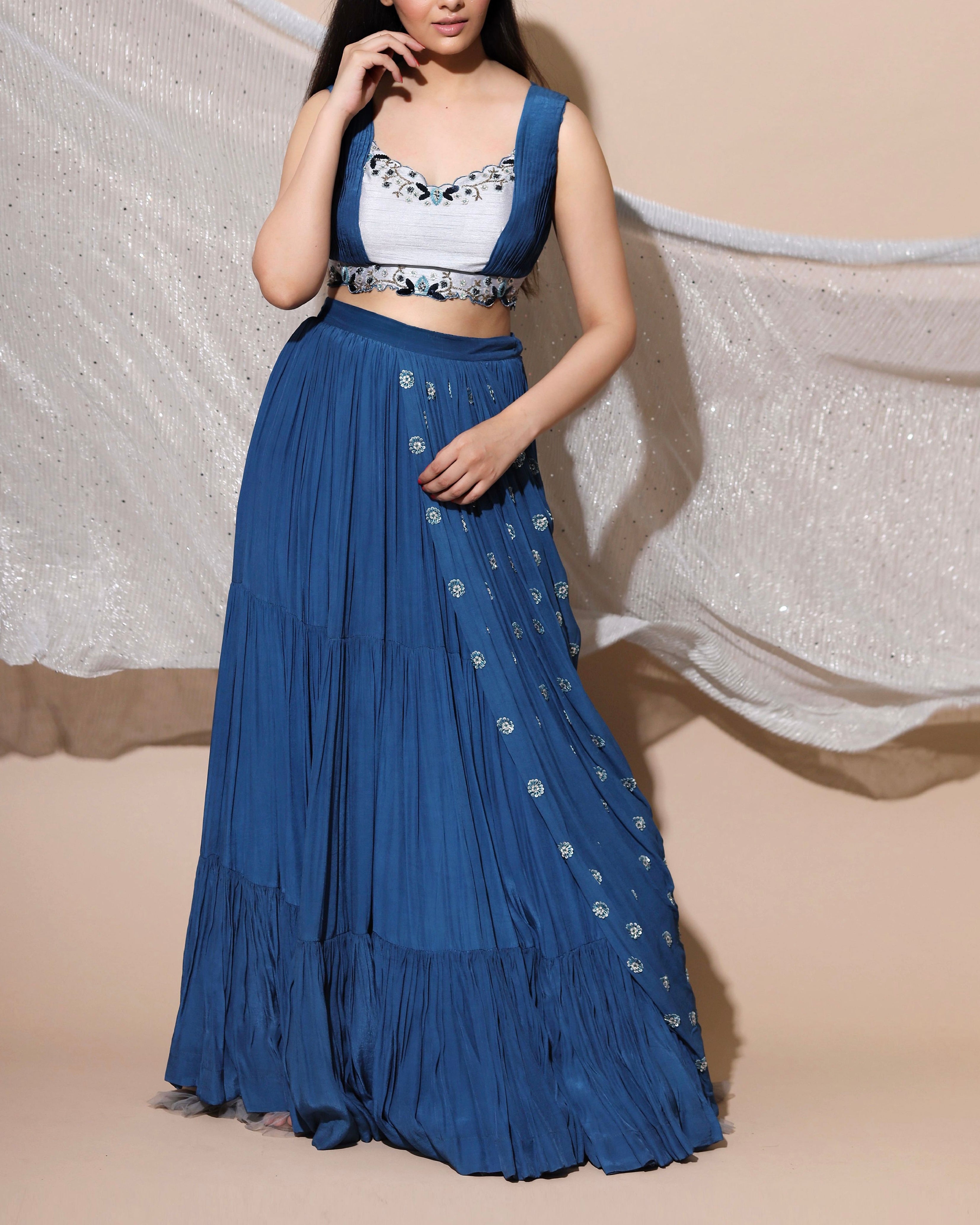 CLEARANCE SALE | ROYAL BLUE ROSIEN LEHENGA SET