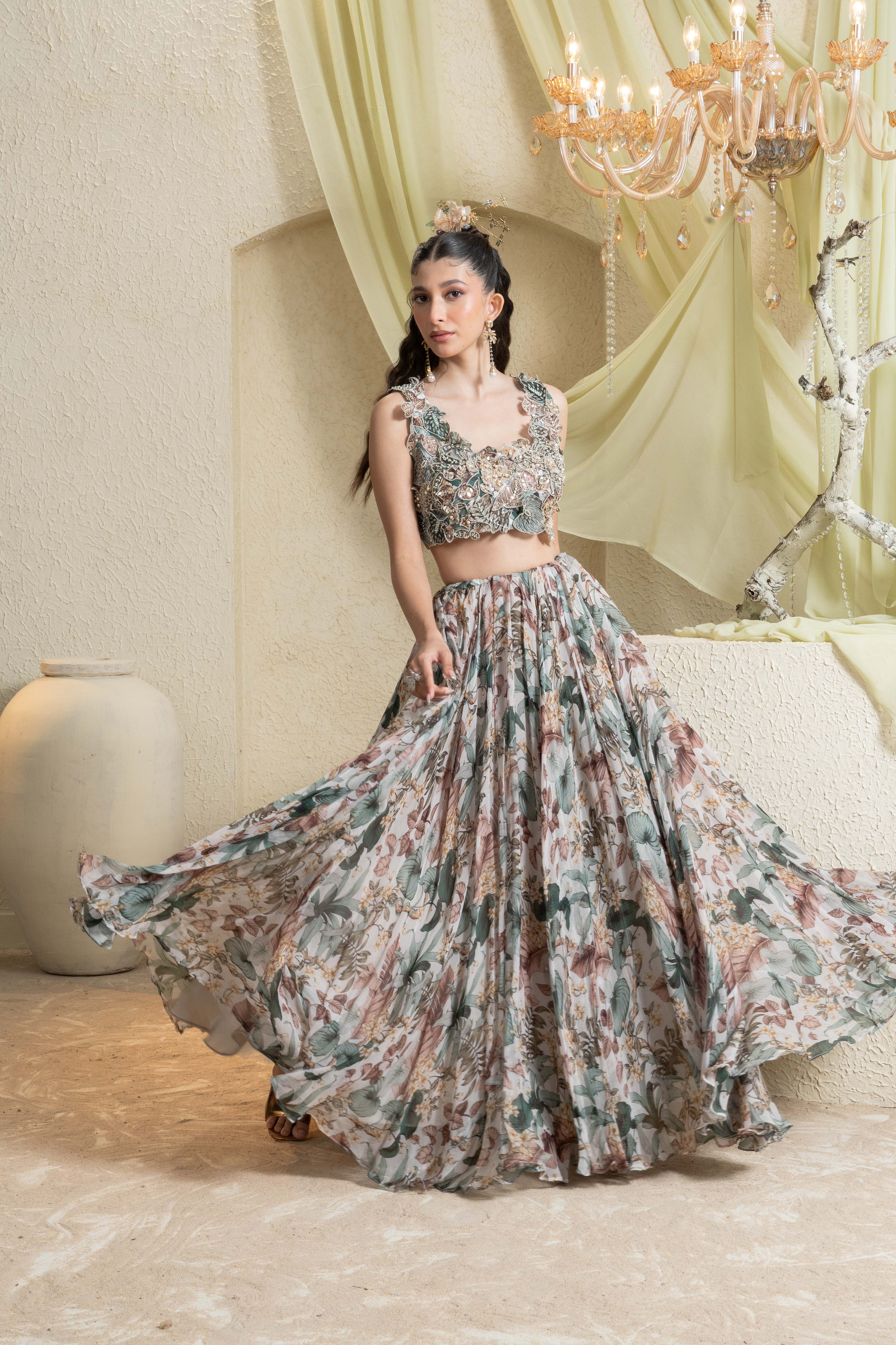Muted Garden Hand Embroidered Lehenga Set