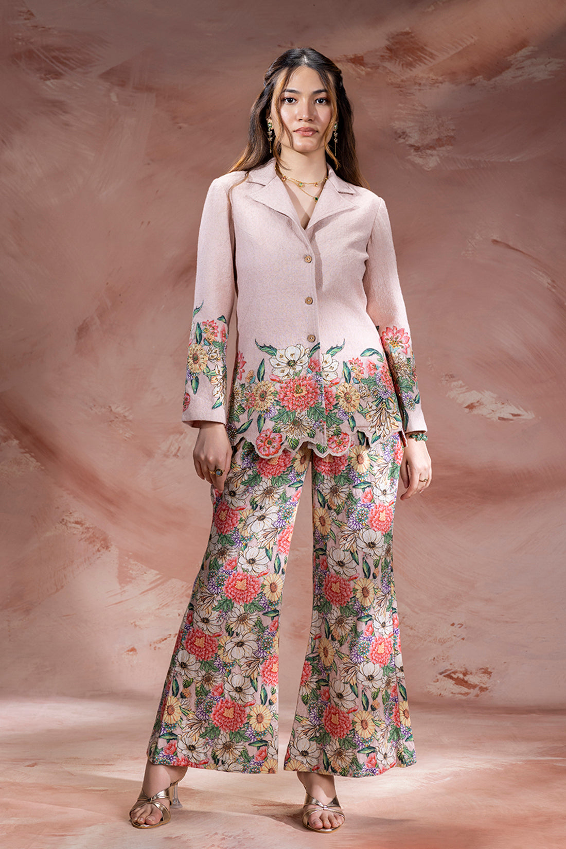 BAGHIRA PINK EMBROIDERED BLAZER CO-ORD SET