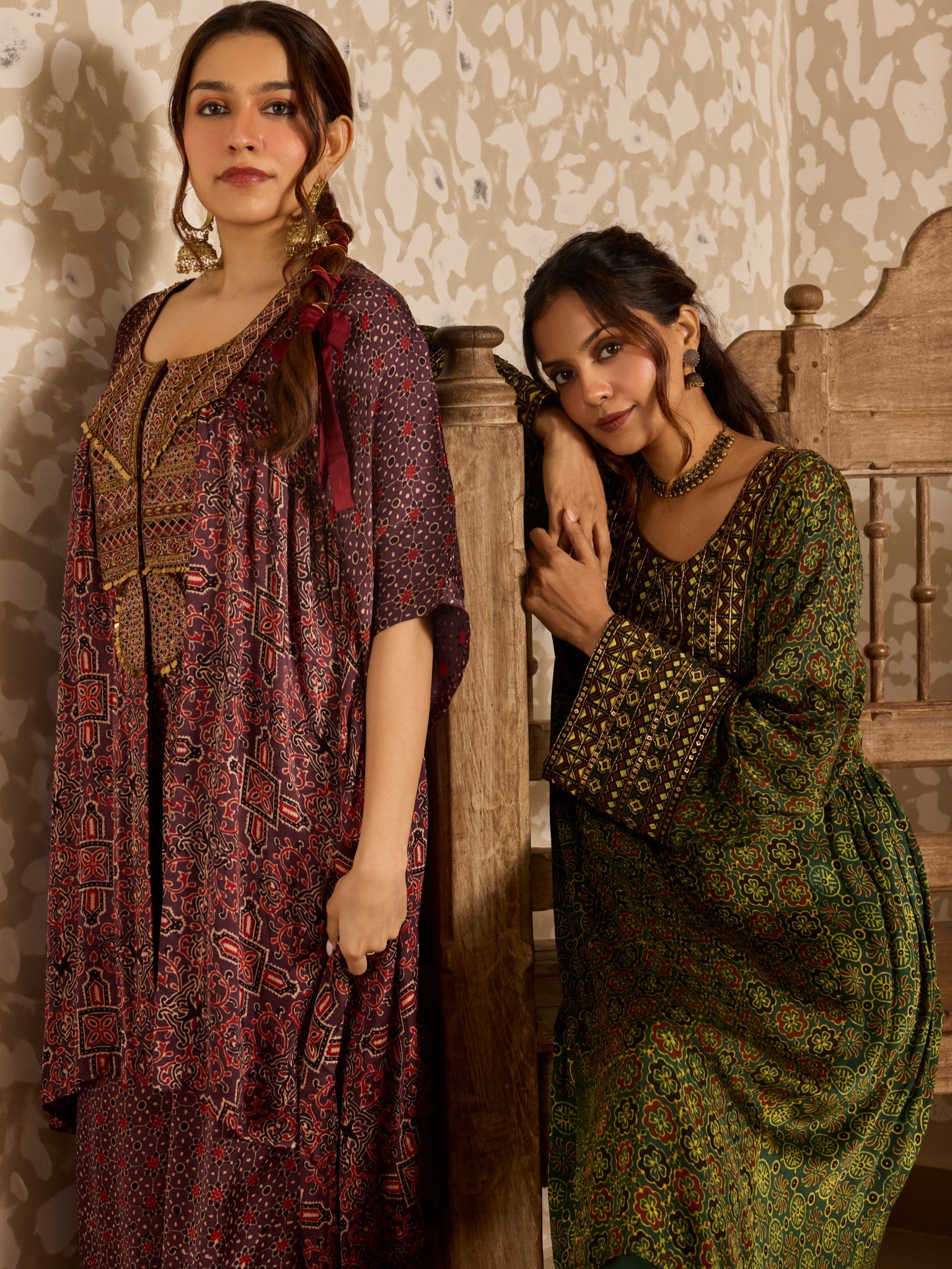 Ajrakh Red Short Kaftan Set