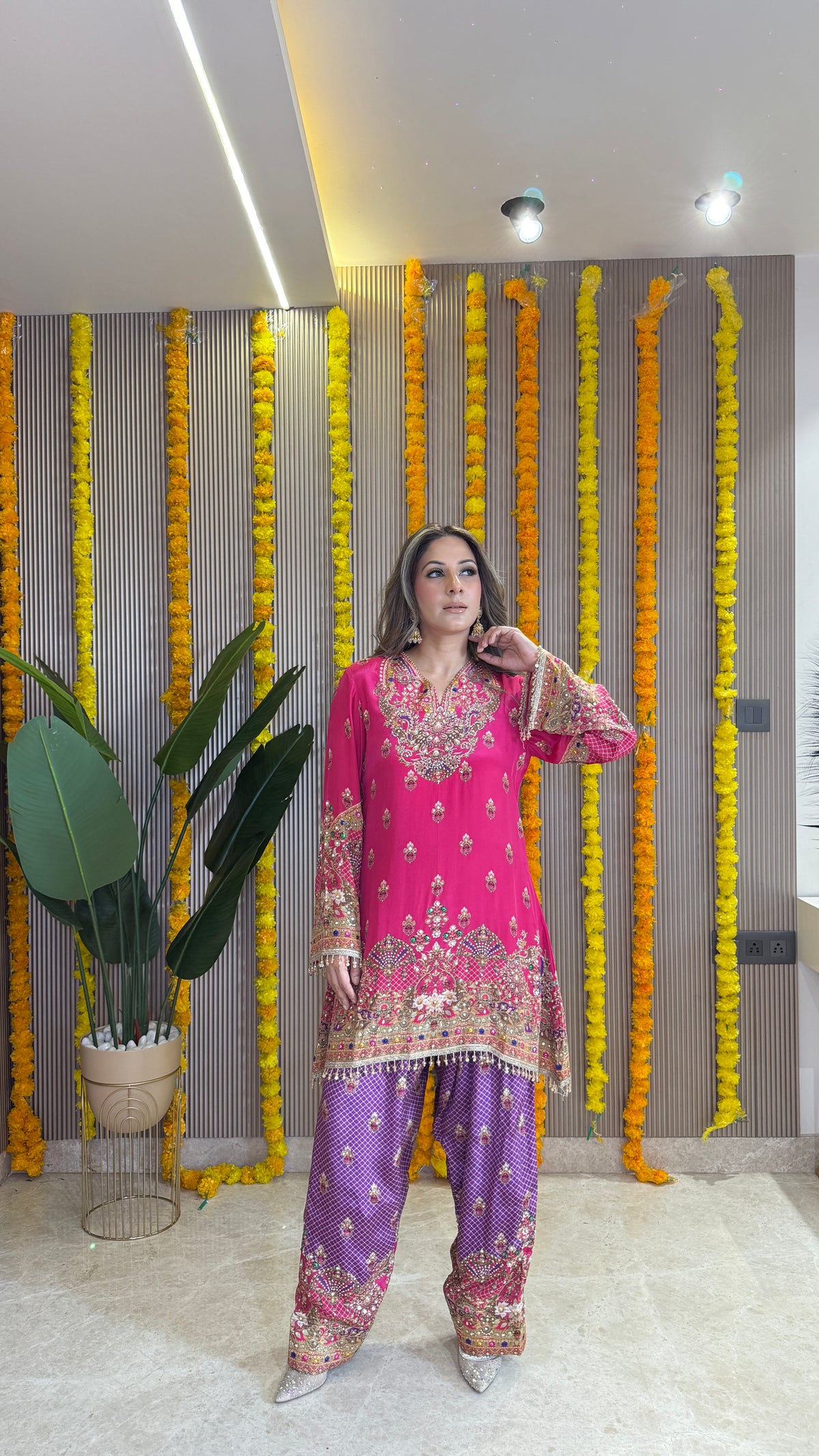 Rah Fuchsia Kurta with Purple Farshi Salwar & Dupatta