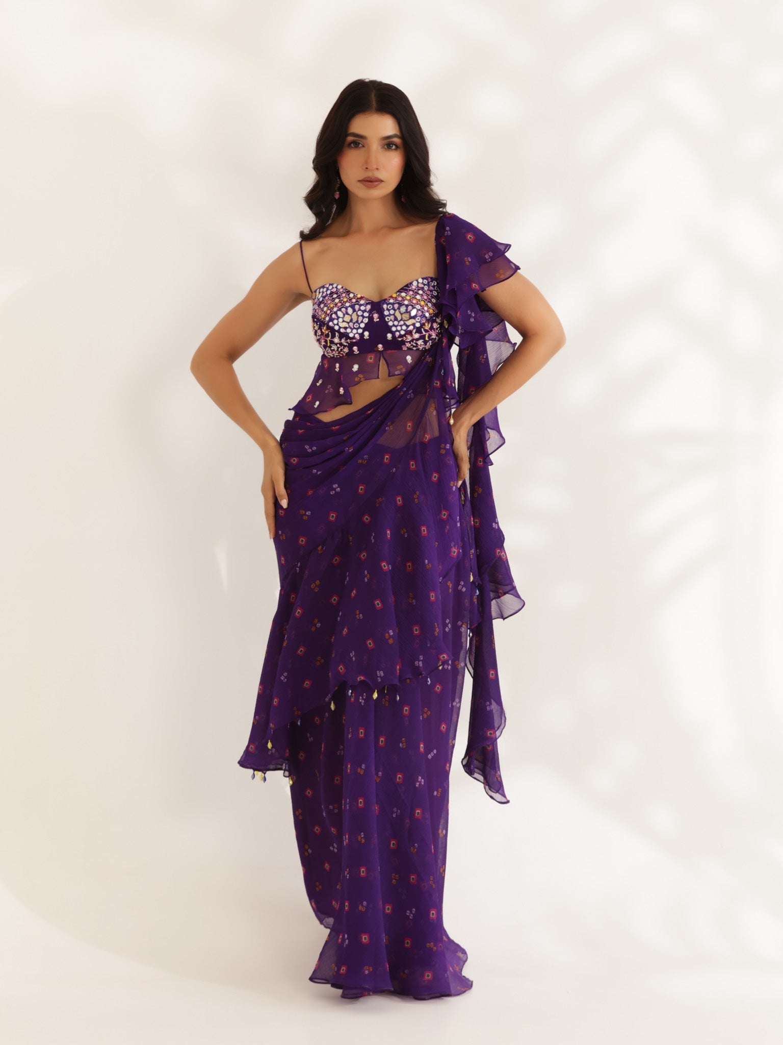 Amber Purple Drape Saree Set