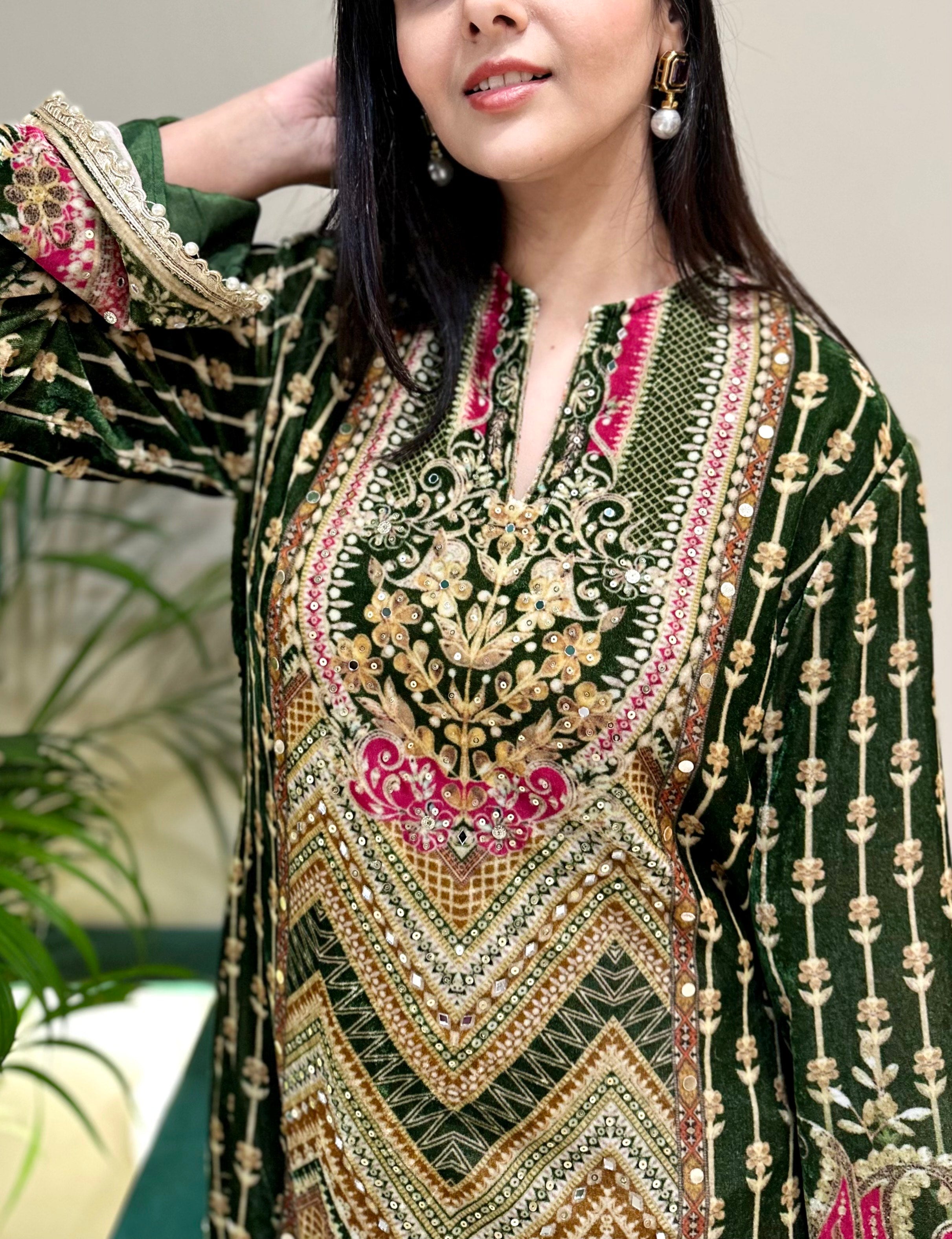 Merab Velvet A line Kurta Set