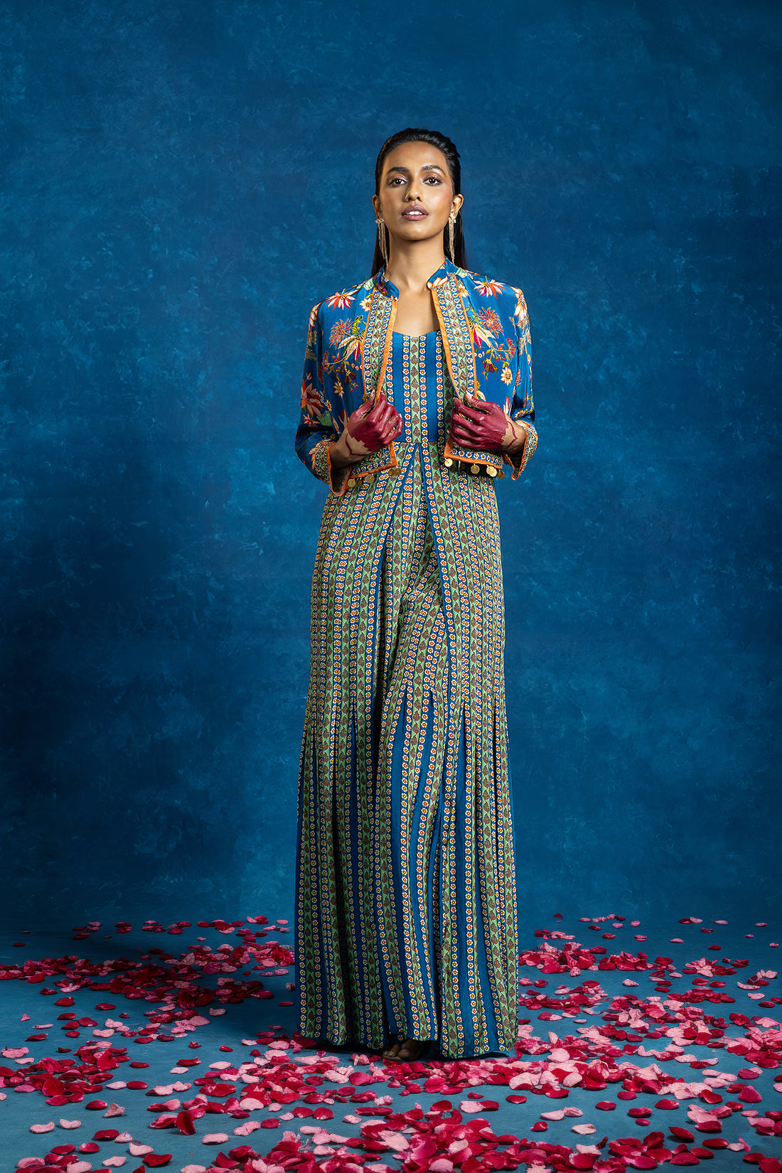 AARANI BLUE EMBELLISHED JUMPSUIT SET