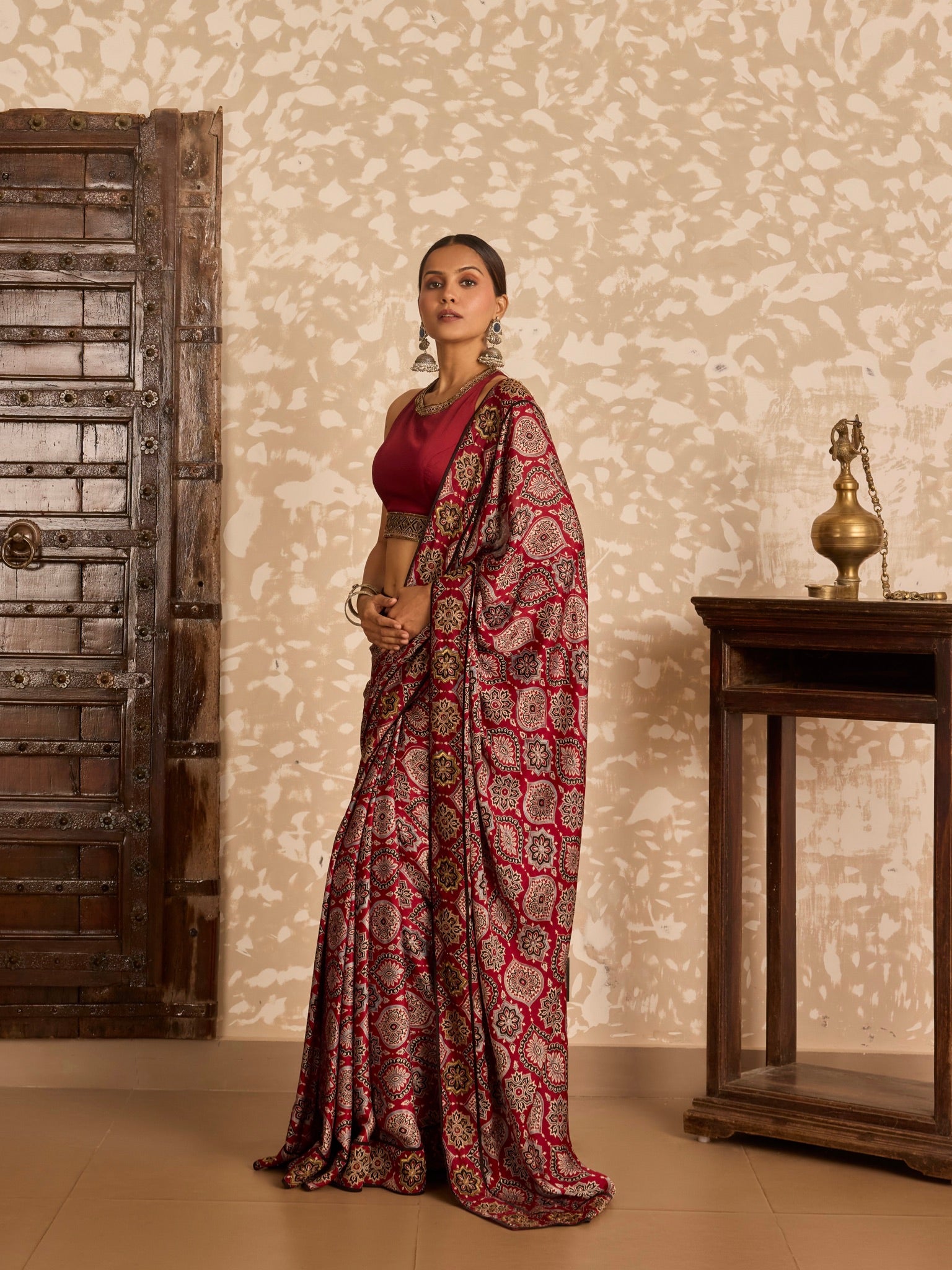 Ajrakh Halter neck blouse with saree