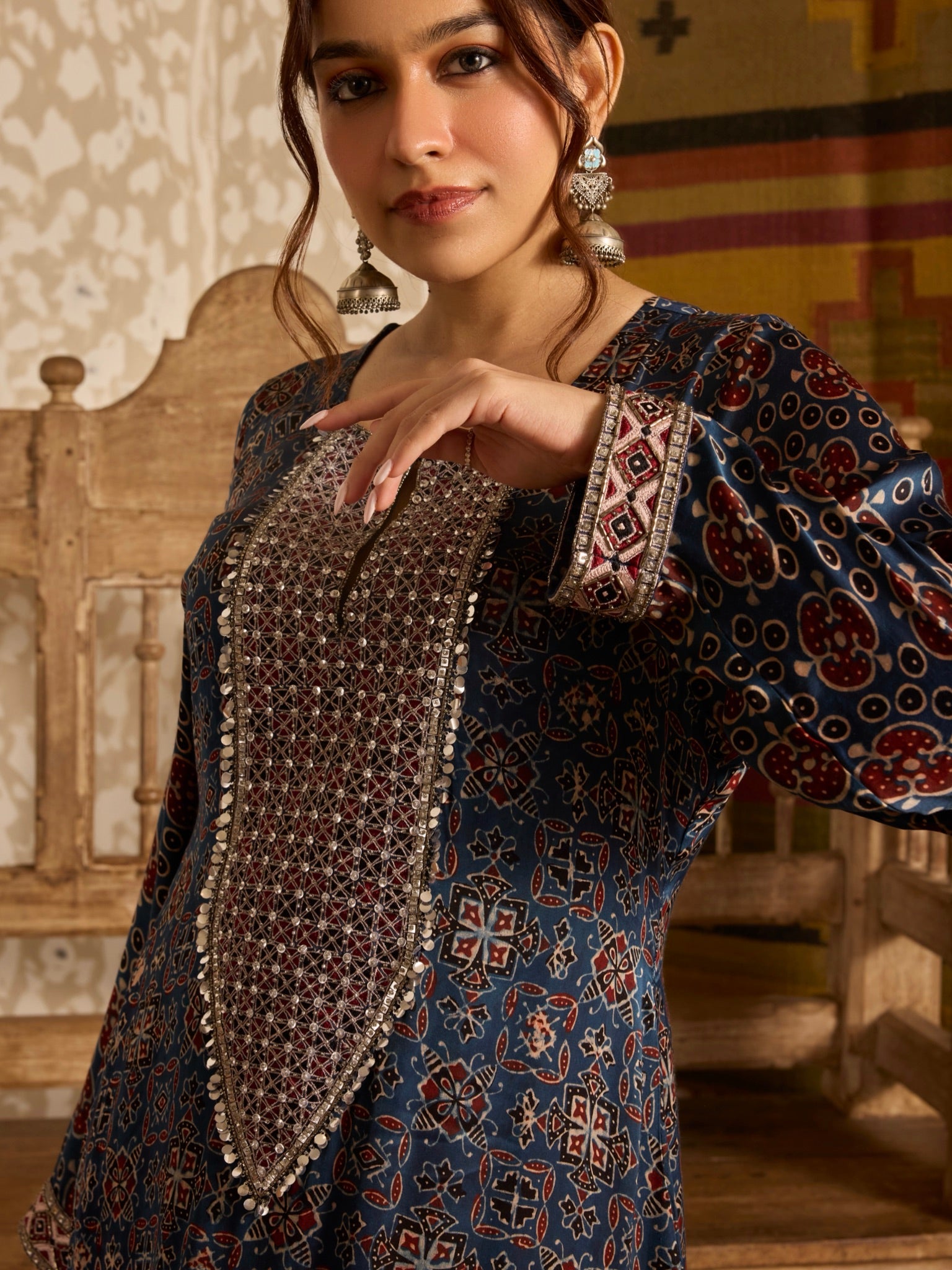 Ajrakh Long Kurta Palazzo Pant Set