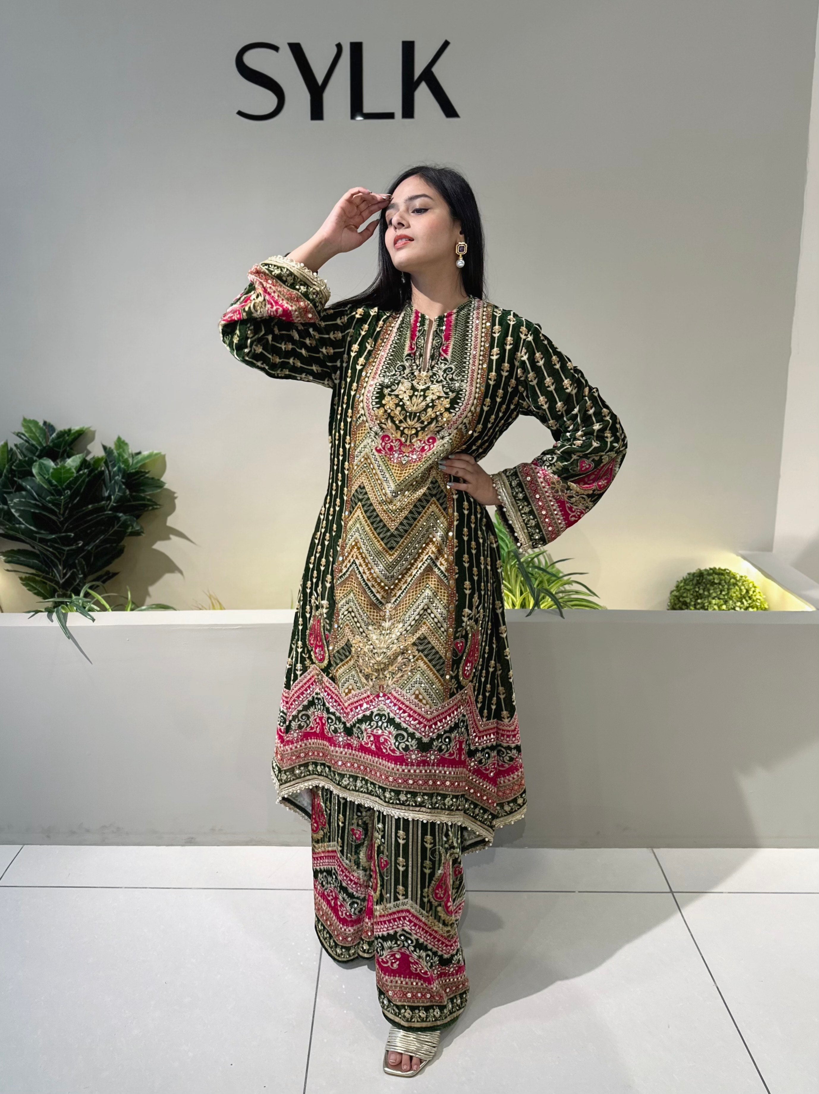 Merab Velvet A line Kurta Set