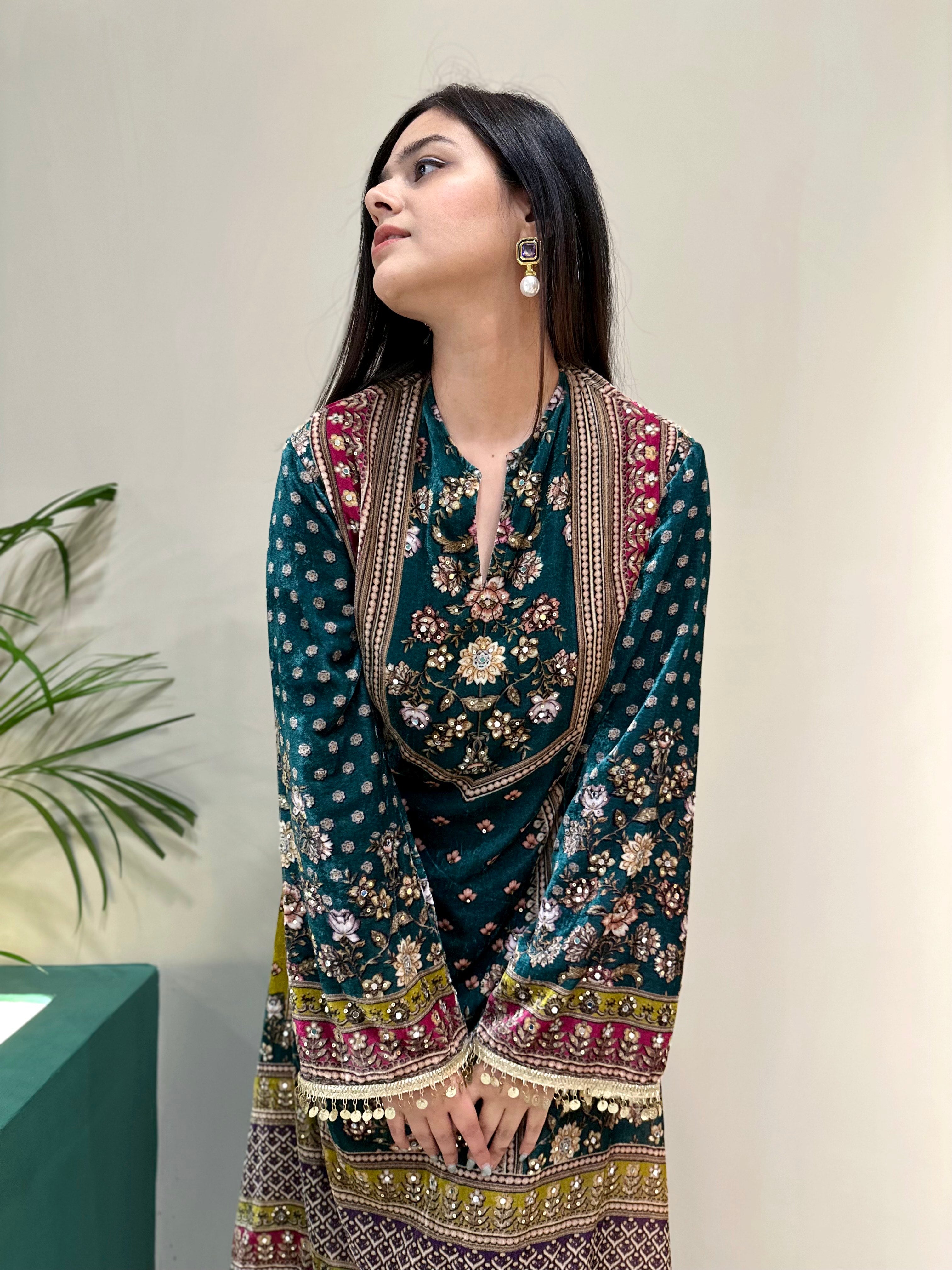 Mehr Velvet A line Kurta Set