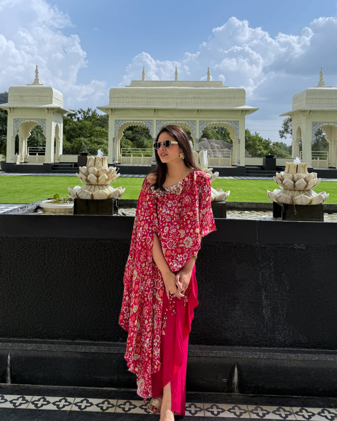 Gulabi Noor Pleated Skirt with Asymmetric Cape Set