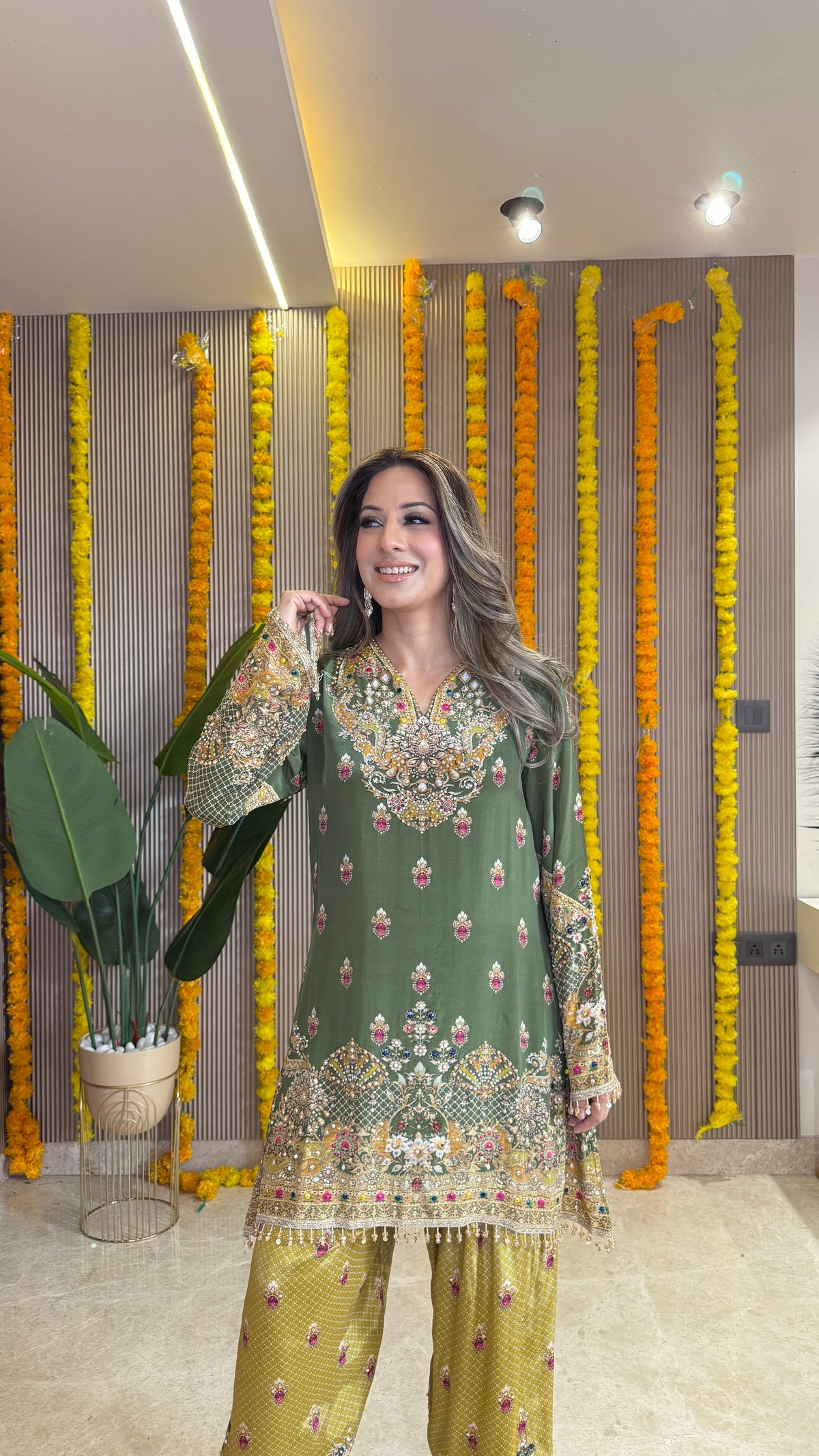 Rah Green Kurta with Yellow Farshi Salwar & Dupatta
