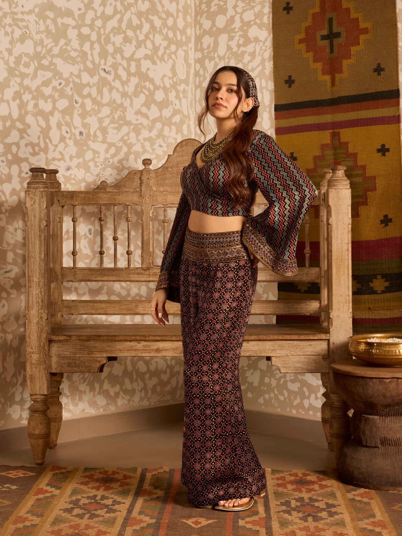 Ajrakh Wrap top with flared pant set