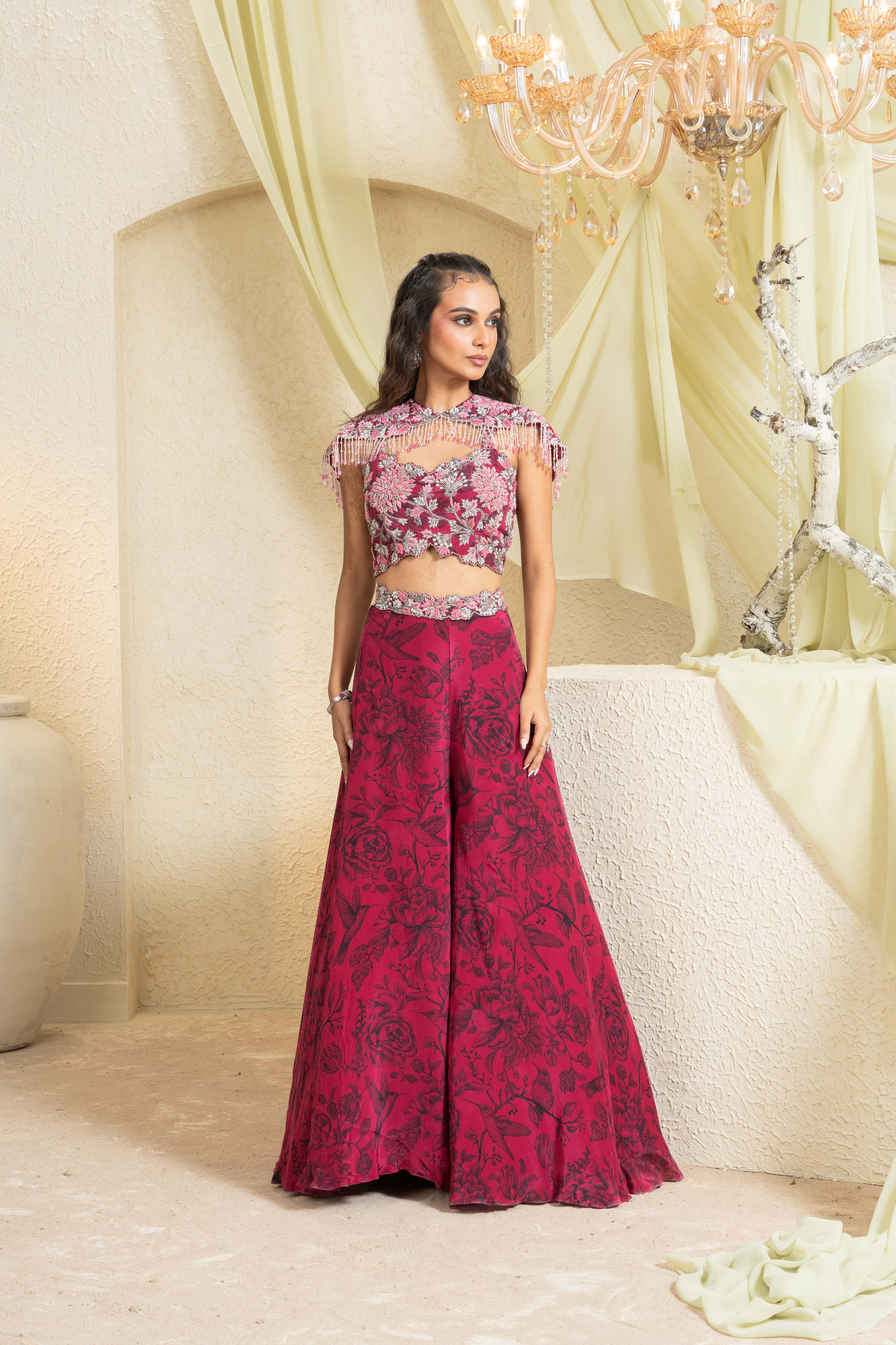 Shadow Rose Hand-Embroidered Pant Lehenga