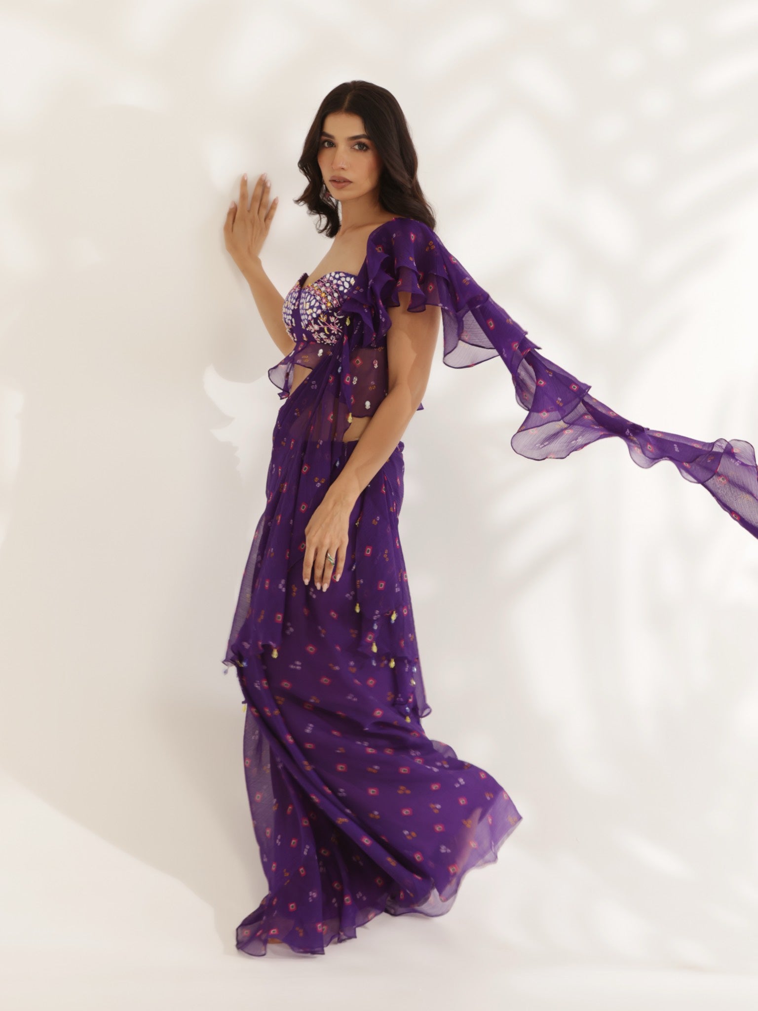 Amber Purple Drape Saree Set