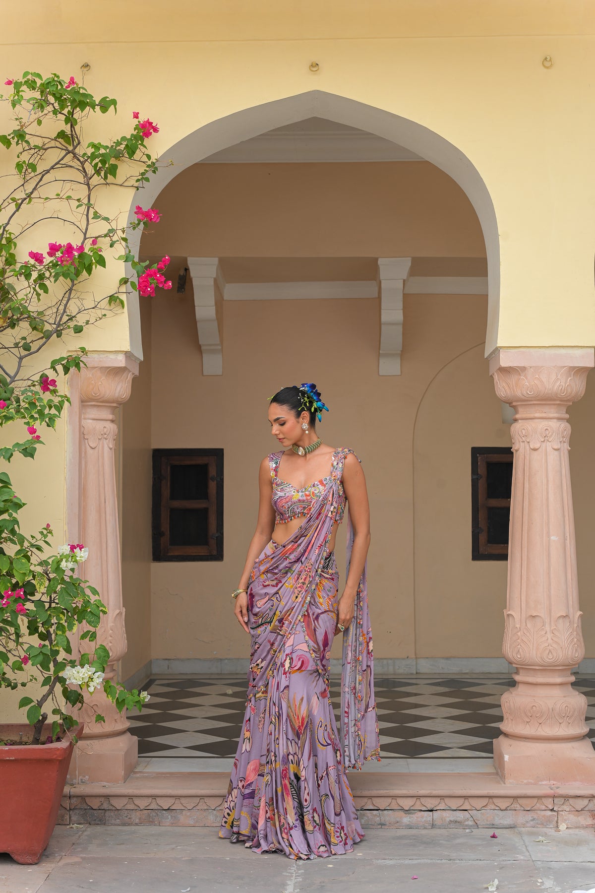 Violet Prestitched Highlight Saree with Highlight Blouse