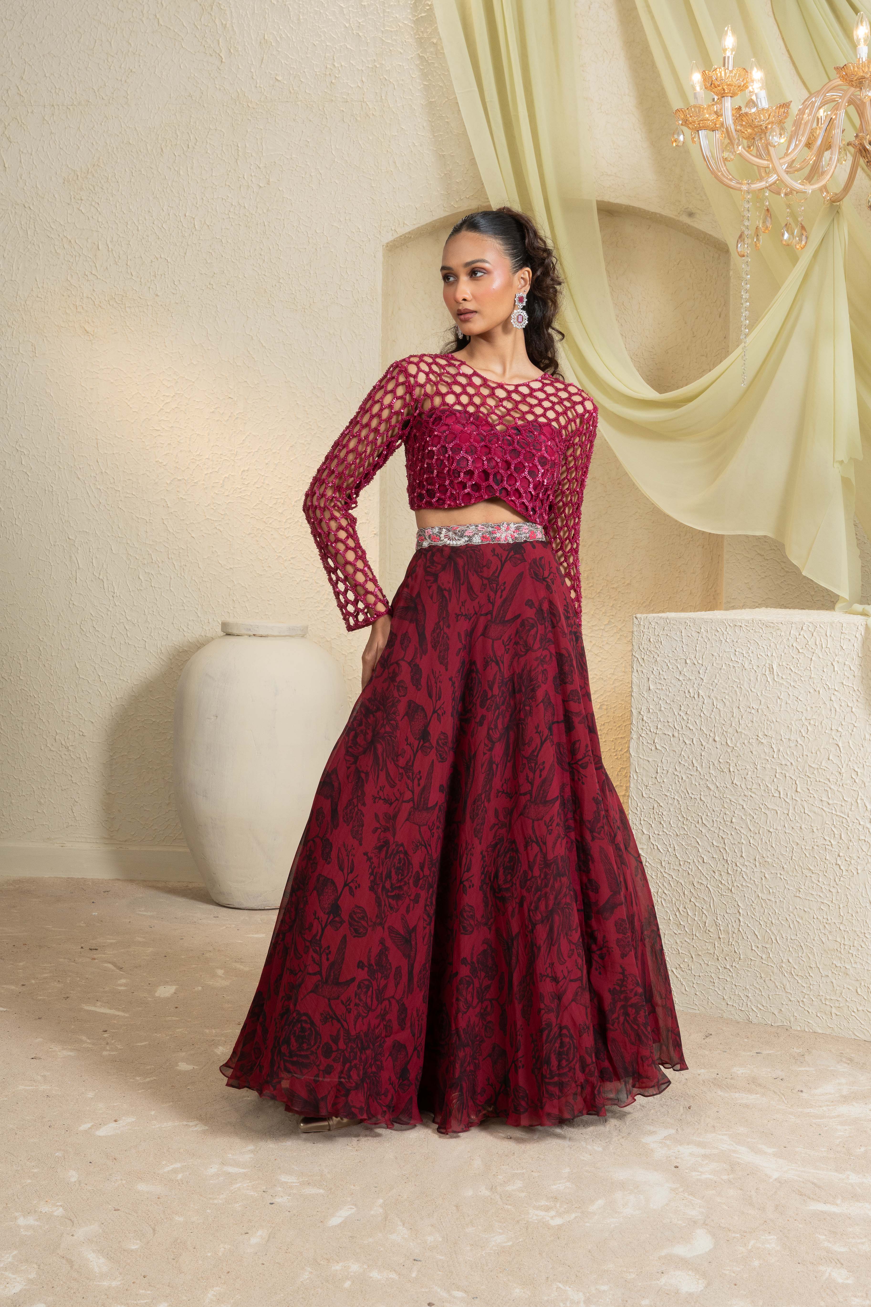 Shadow Rose Hand-Embroidered Lehenga