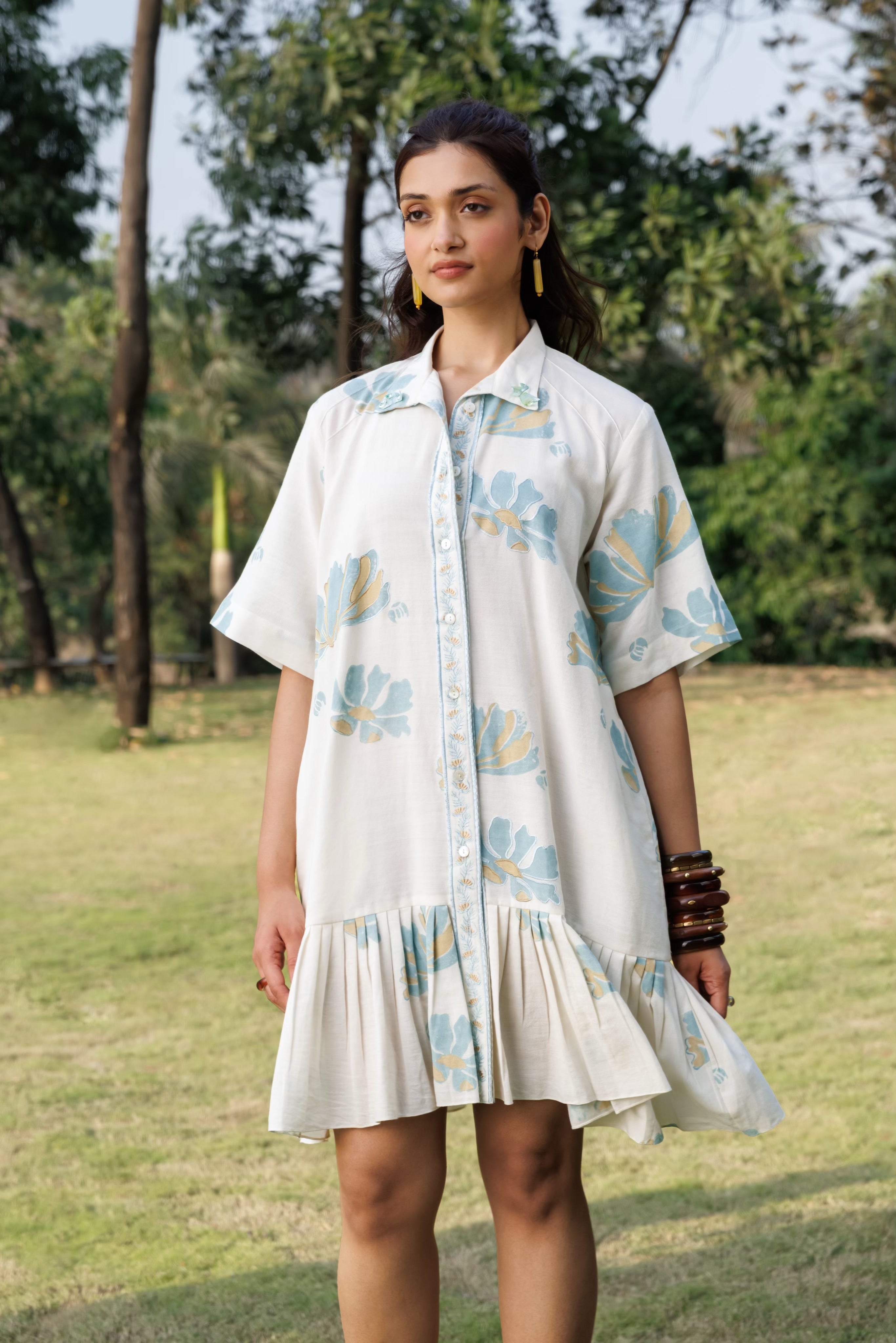 Button Down Pleated Shirt Dress