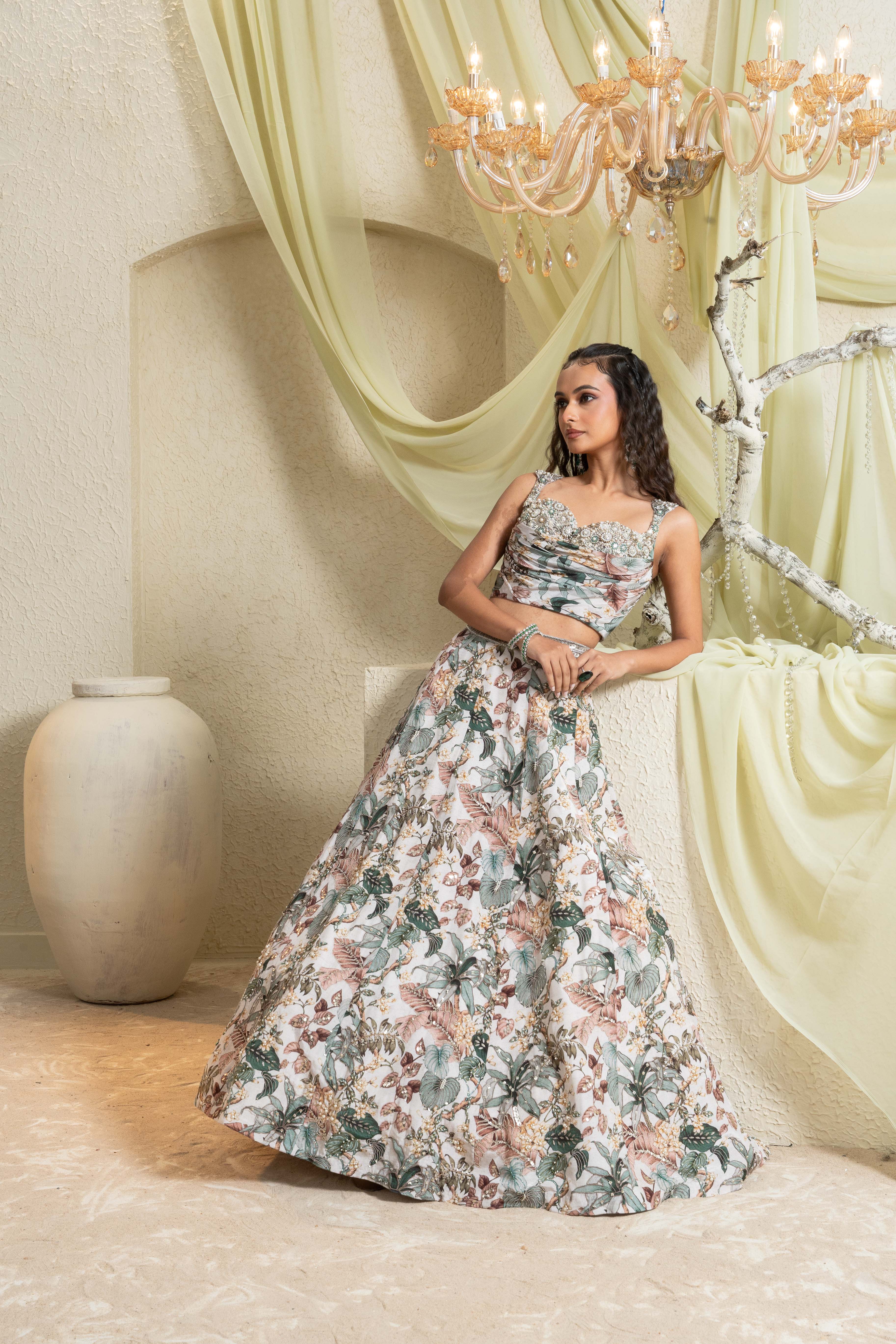 Muted Garden Intricate Hand Embroidered Lehenga Set