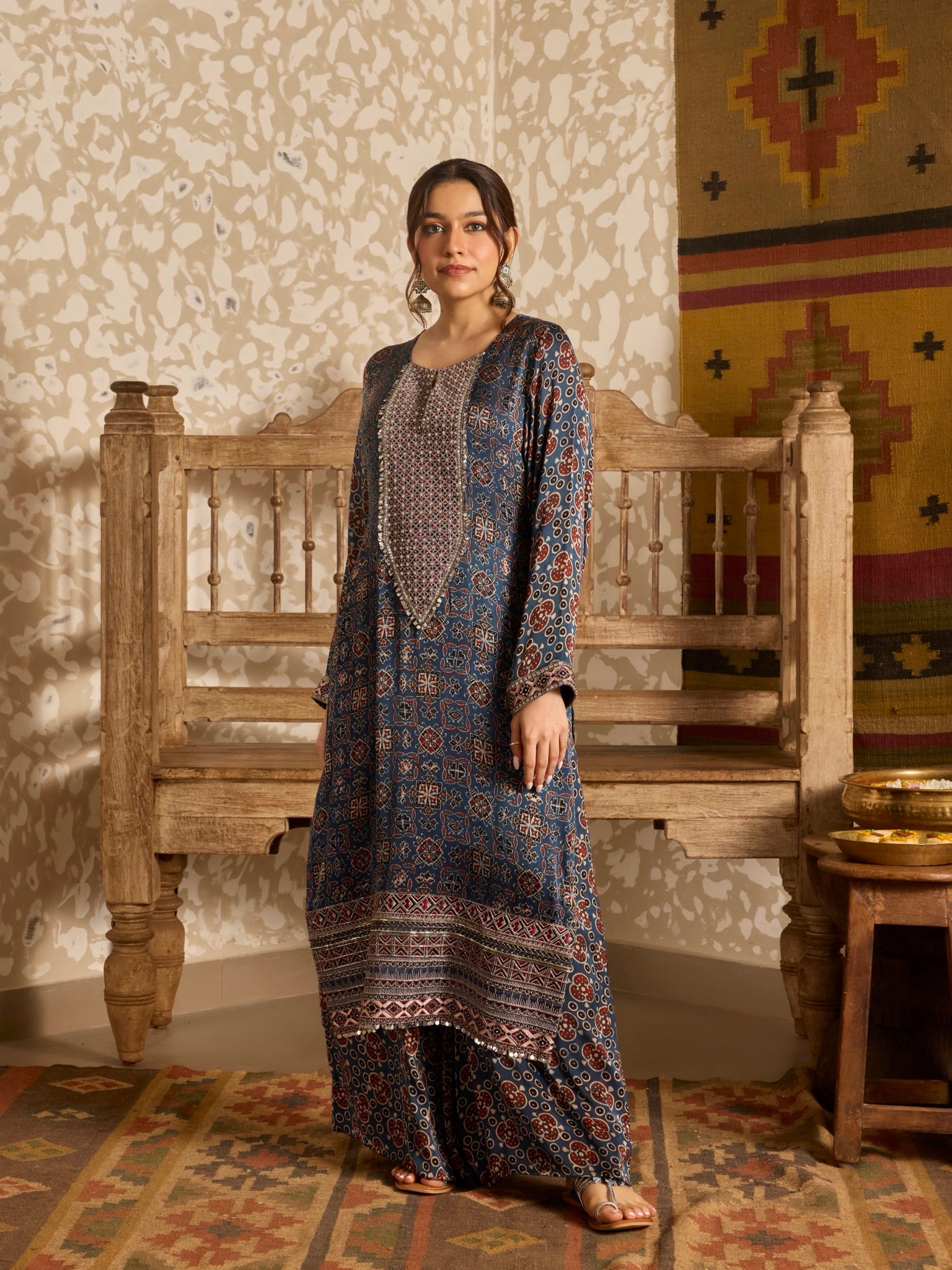 Ajrakh Long Kurta Palazzo Pant Set