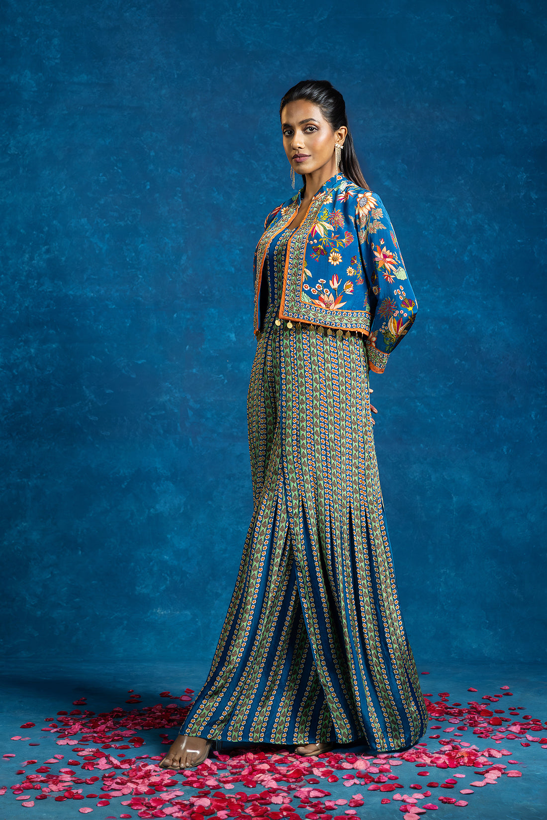 AARANI BLUE EMBELLISHED JUMPSUIT SET