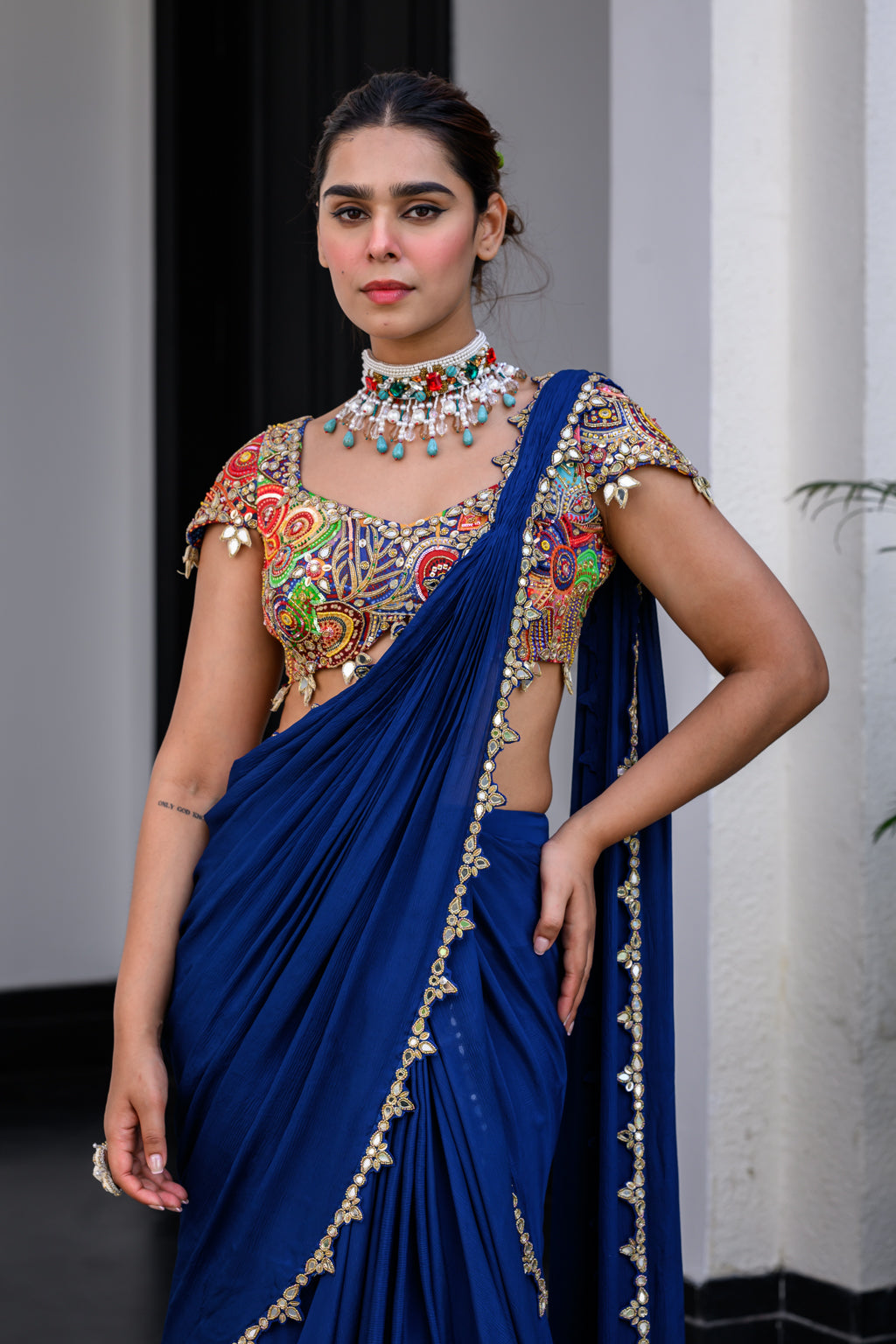 Iris Hand Applique Saree Paidawn With Blouse