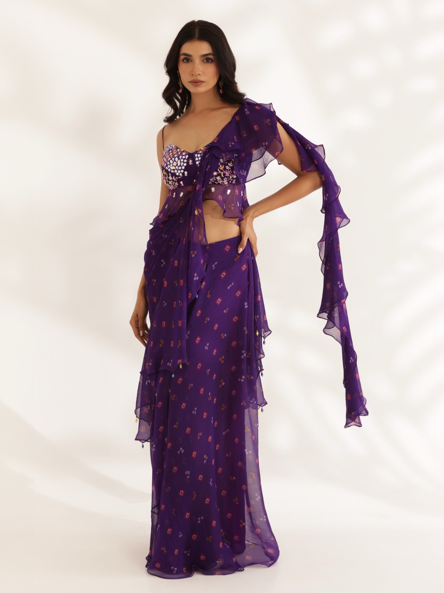 Amber Purple Drape Saree Set