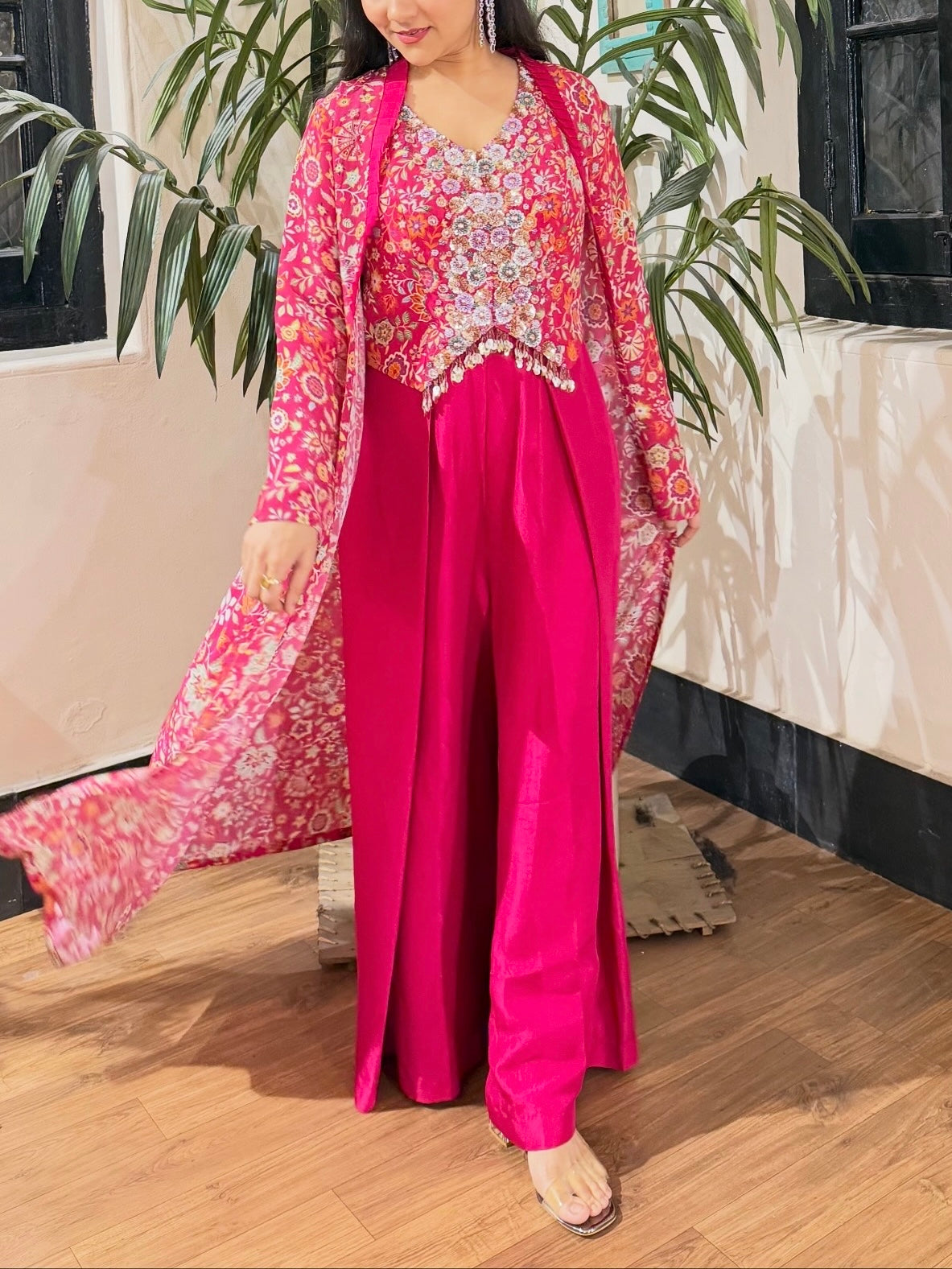 Gulabi Noor Short Top, Wide Leg Pants & Jacket