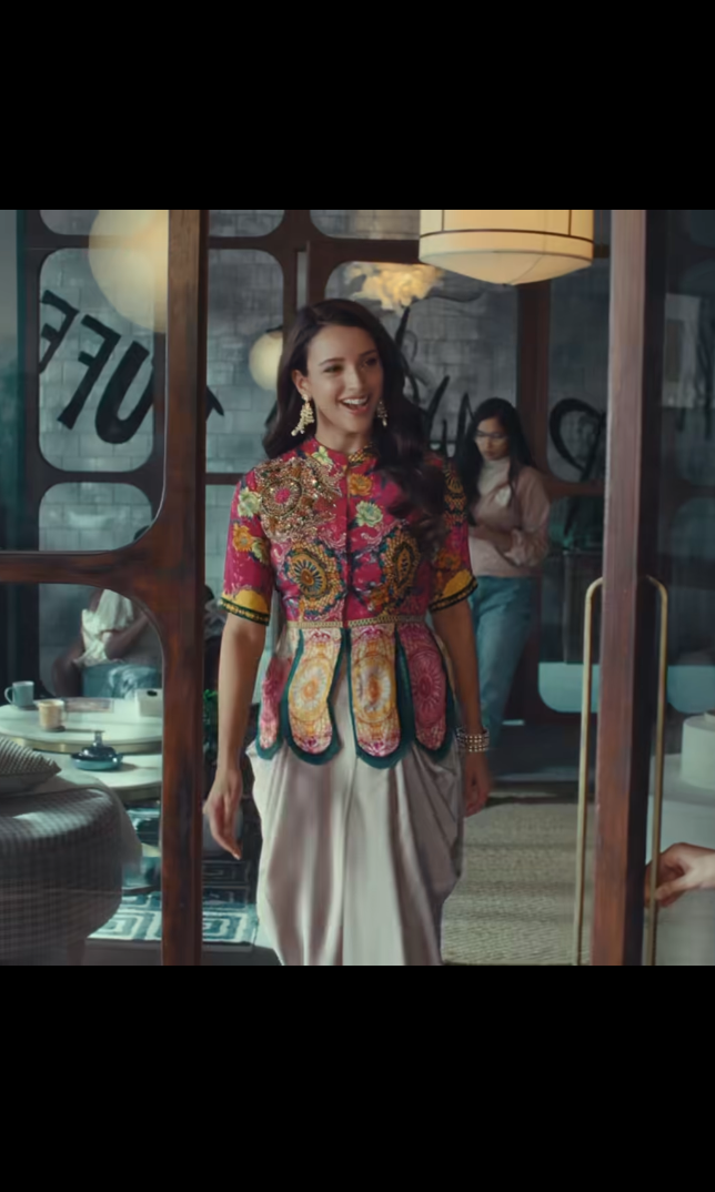 Tripti Dimri in Torana Embroidered Peplum Top with Dhoti Pants