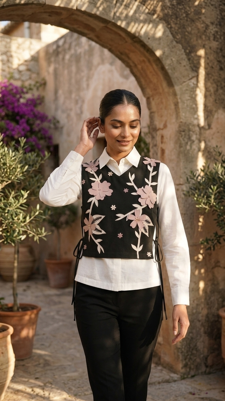 Iva short cape, shirt and straight pants